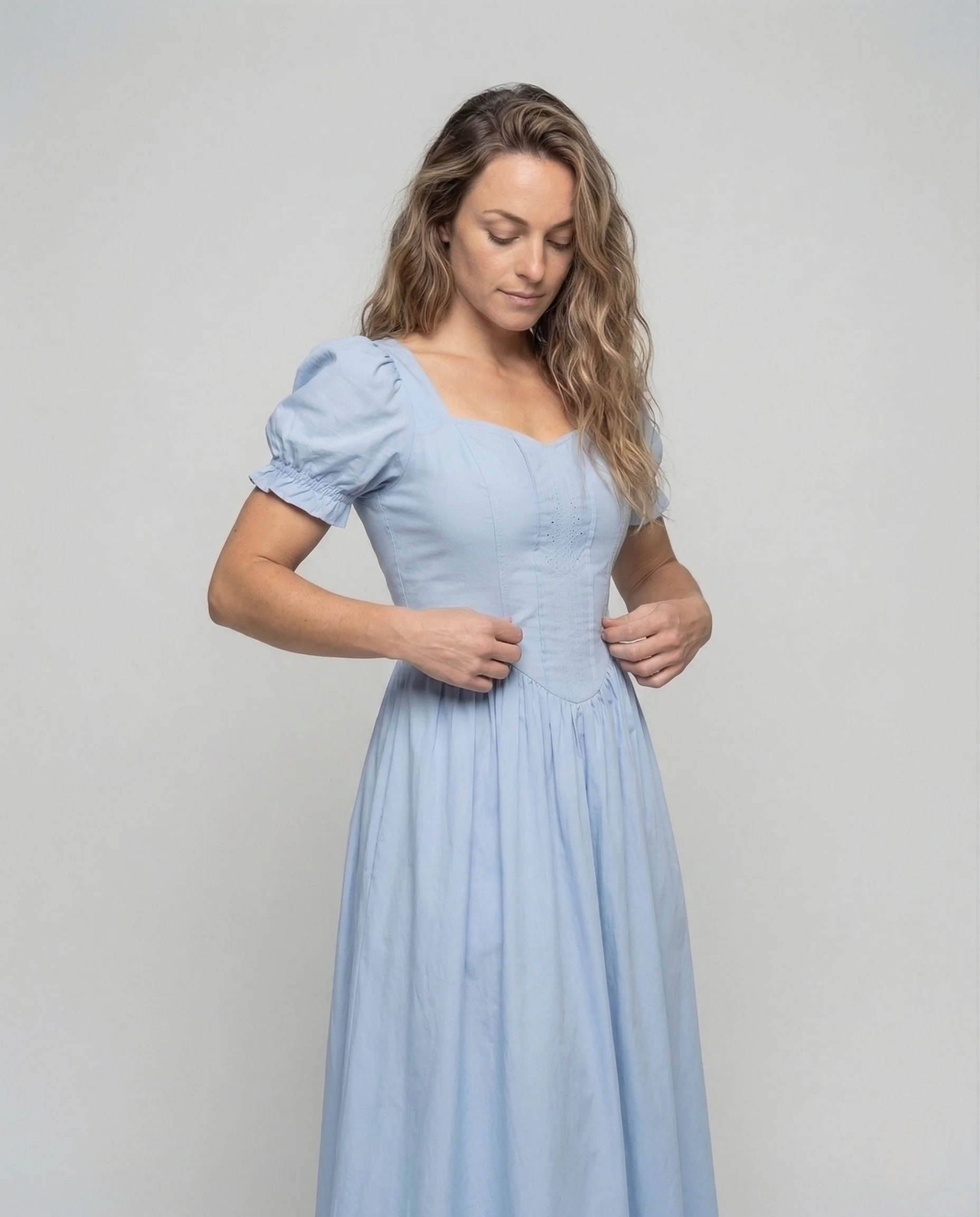 Damen Maxi Kleid mit Korsage und Puffärmeln - Image 2