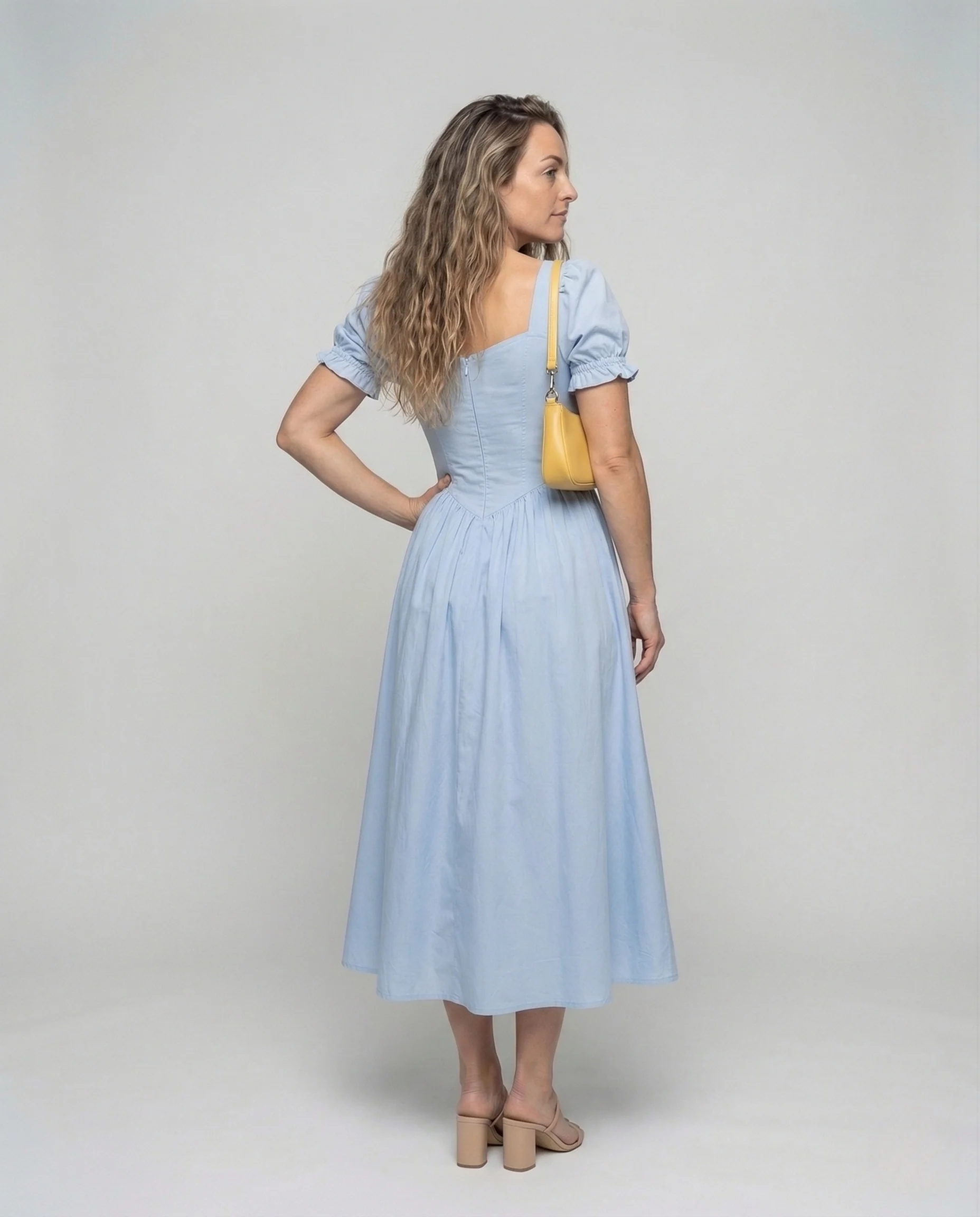 Damen Maxi Kleid mit Korsage und Puffärmeln - Image 4