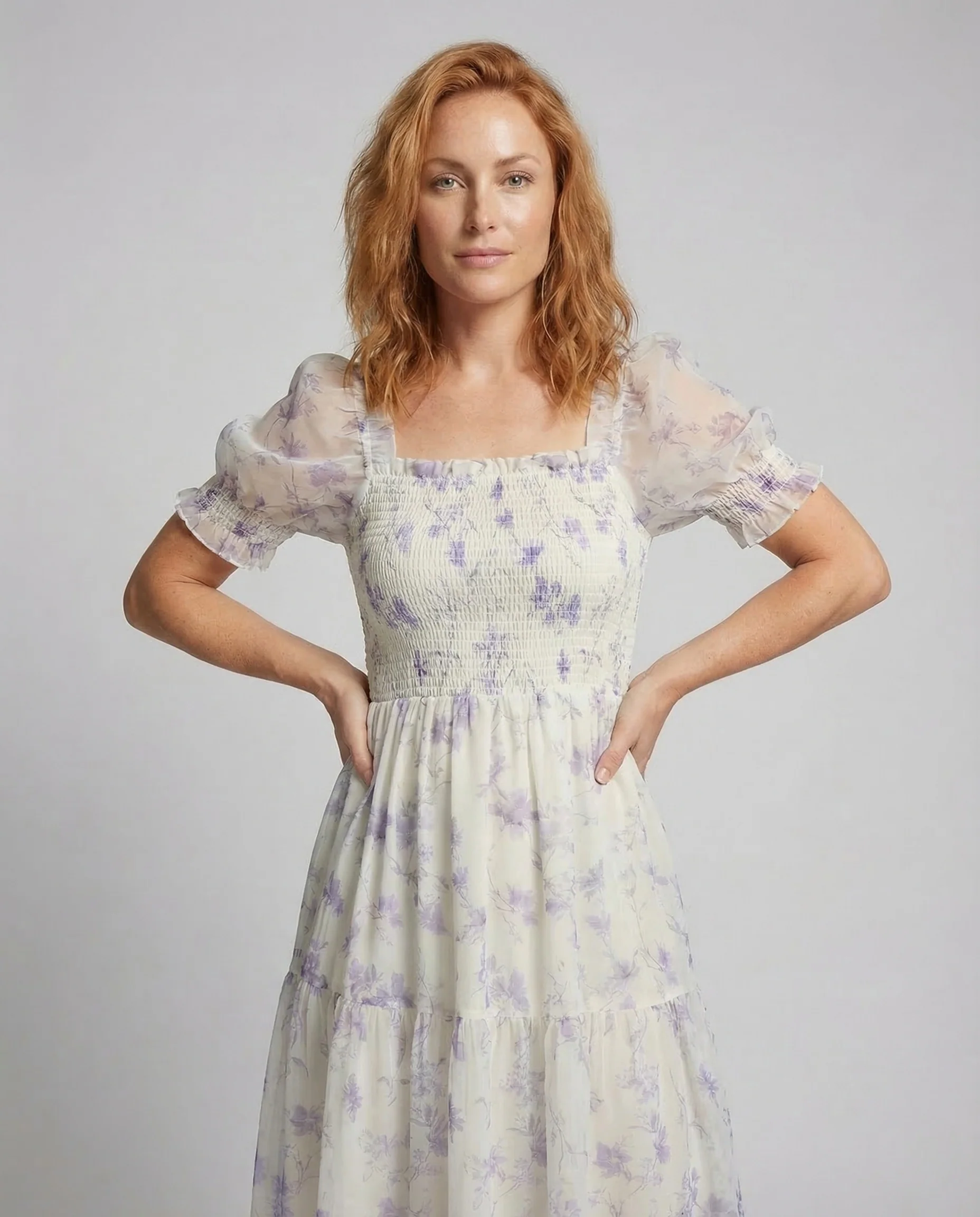 Damen Maxikleid Gesmokt Puffärmel - Image 2