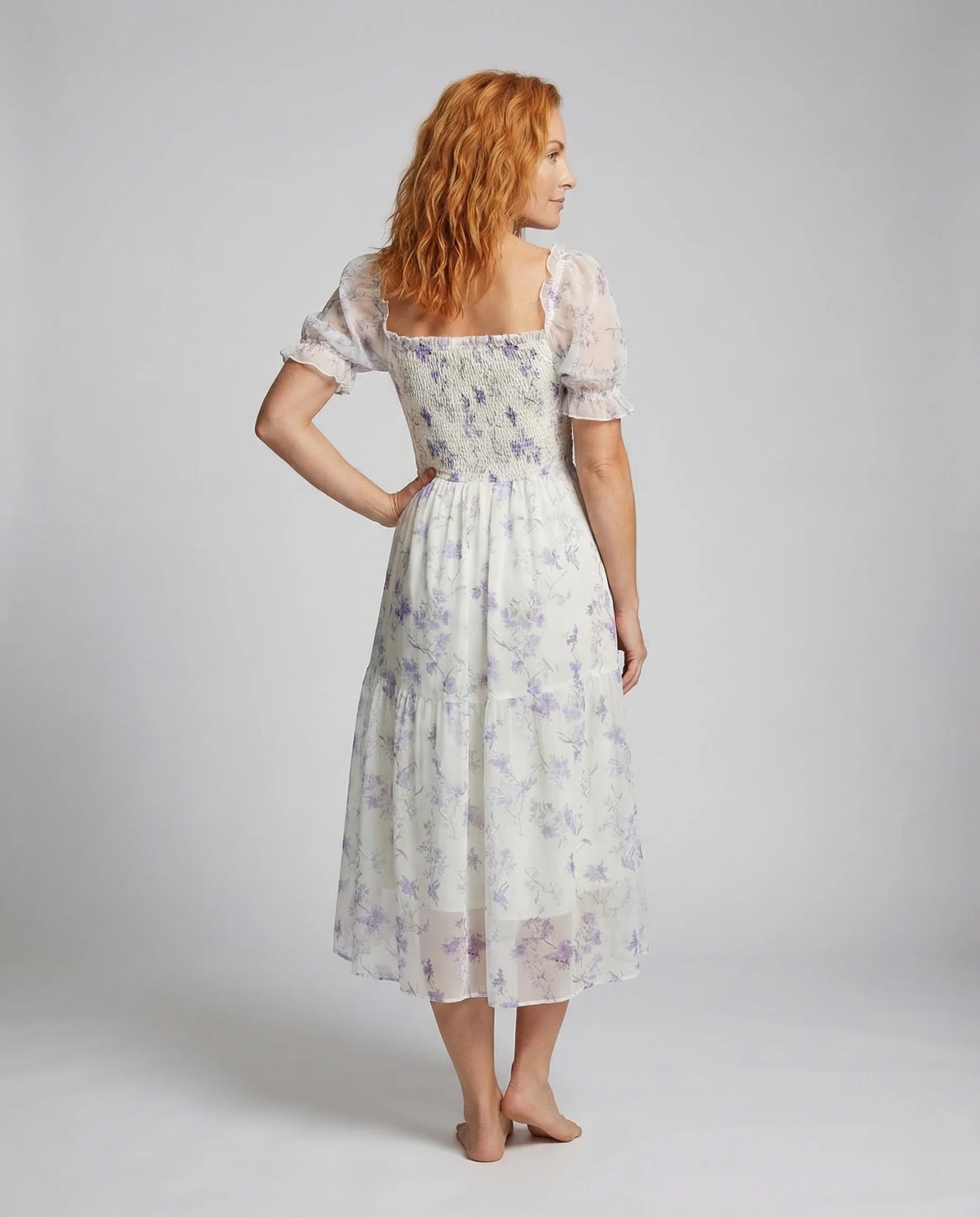 Damen Maxikleid Gesmokt Puffärmel - Image 4