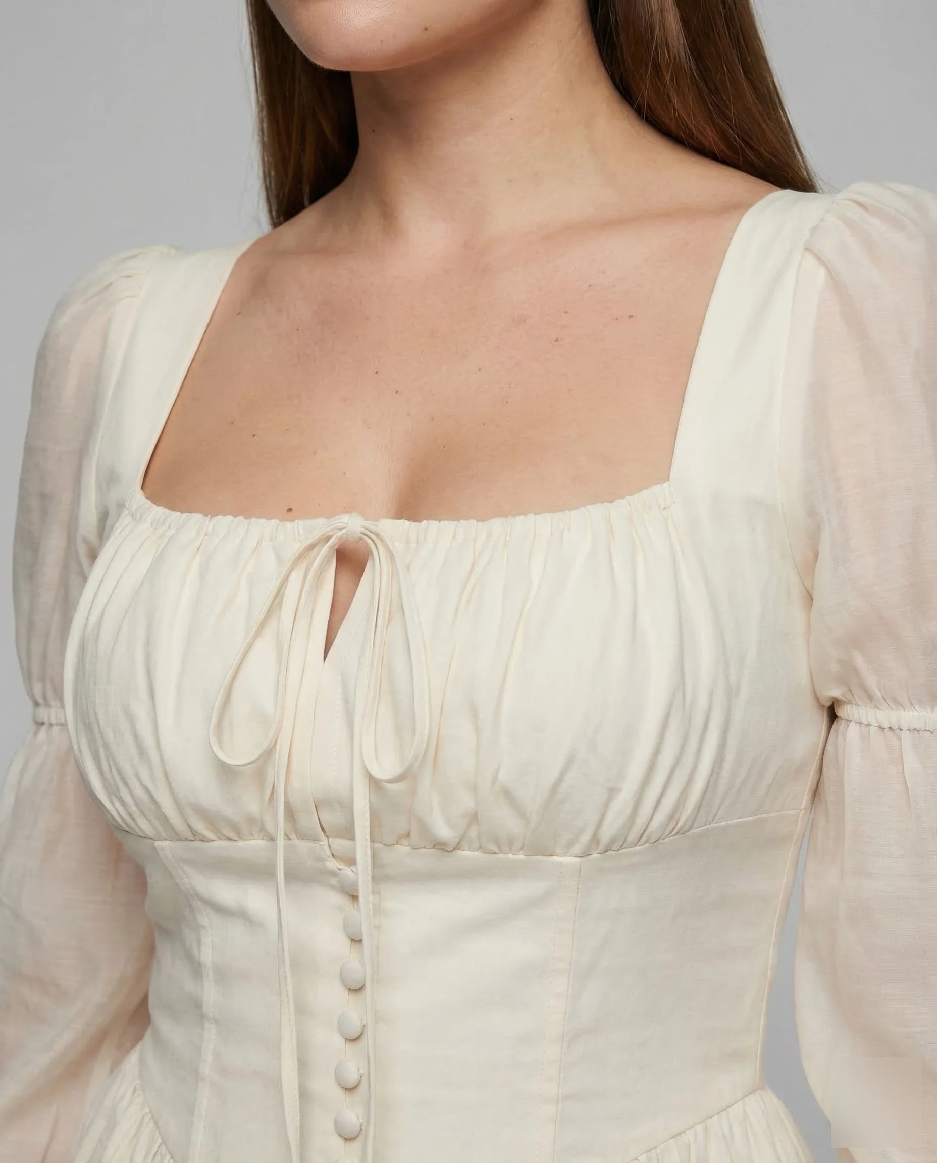 Damen Maxikleid Korsett Puffärmel - Image 3
