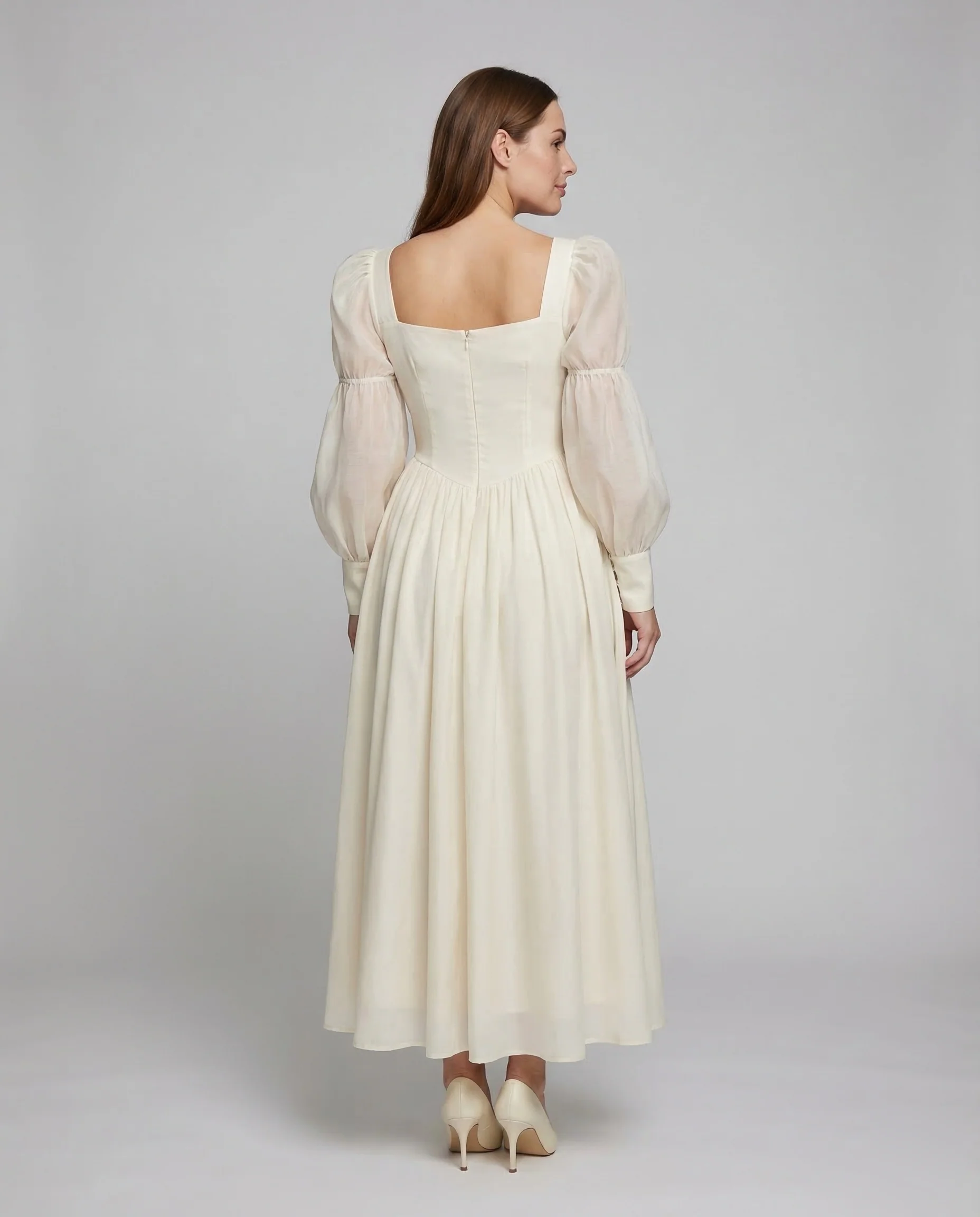 Damen Maxikleid Korsett Puffärmel - Image 4
