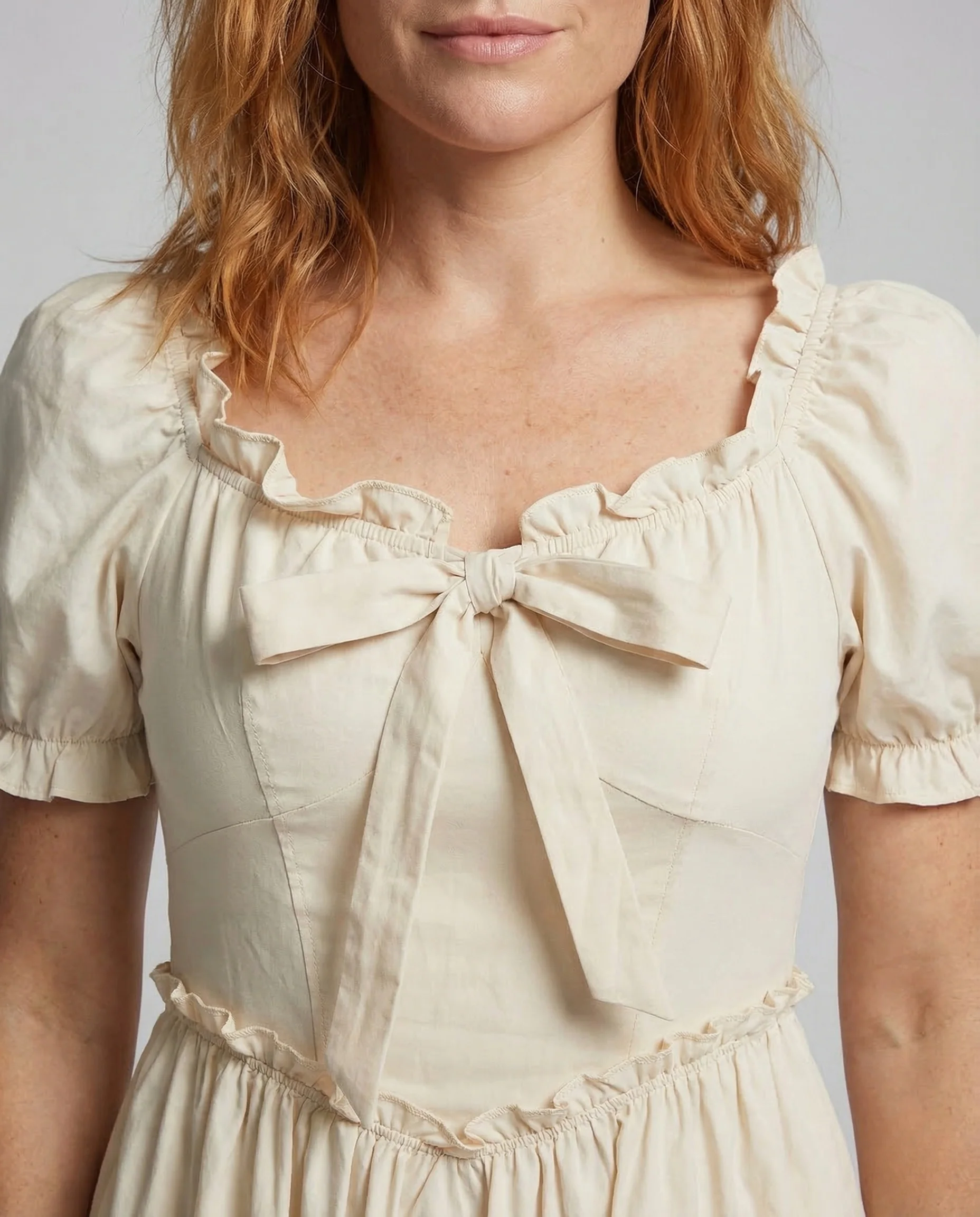 Damen Minikleid Puffärmel Volant - Image 3