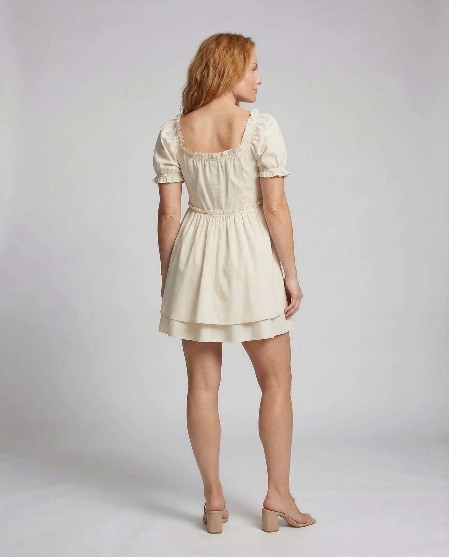 Damen Minikleid Puffärmel Volant - Image 4
