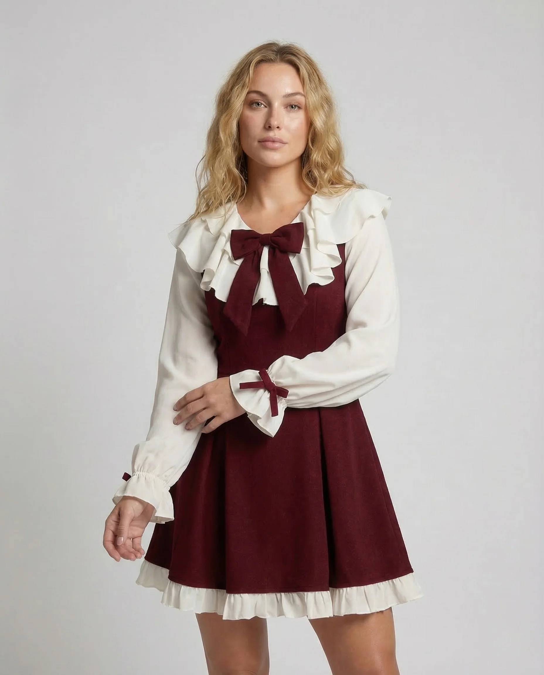 Damen Retro Minikleid Volantkragen - Image 2