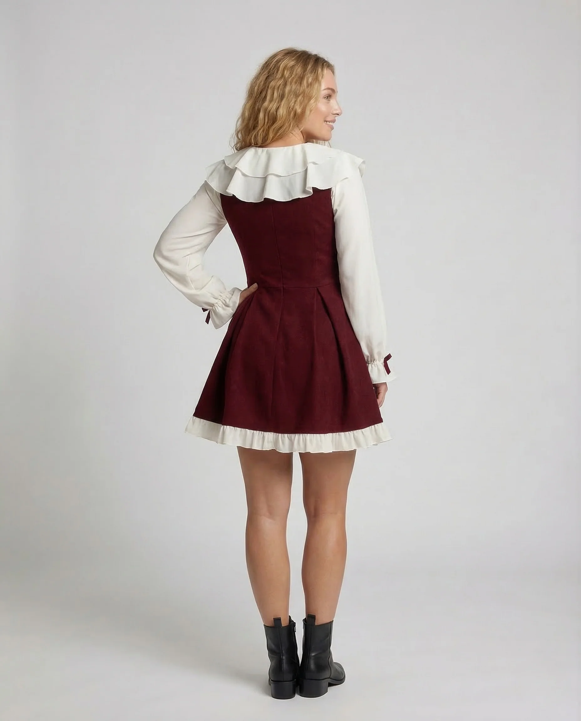 Damen Retro Minikleid Volantkragen - Image 4