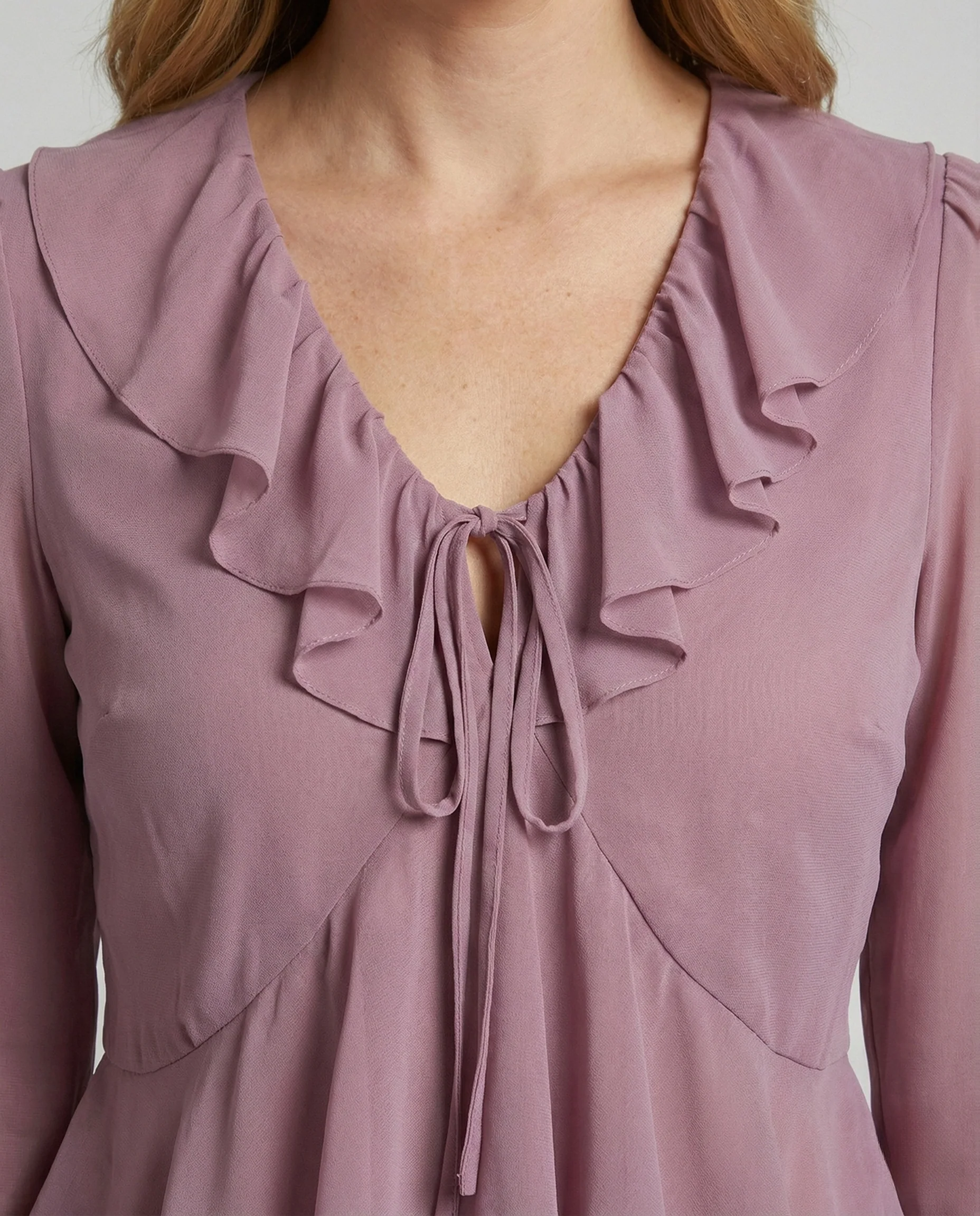 Damen Rüschen Chiffonbluse mit Bindekragen - Image 3