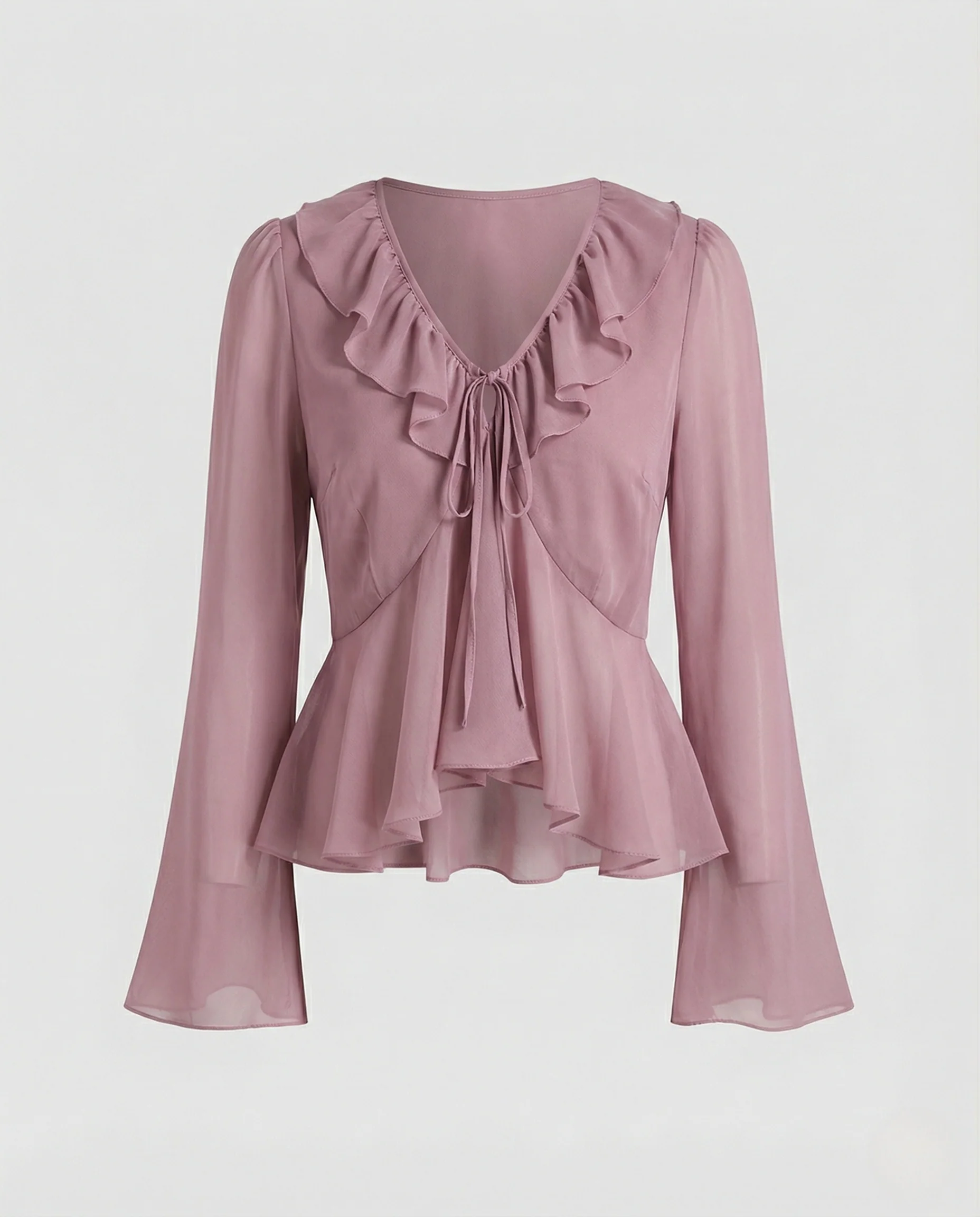 Damen Rüschen Chiffonbluse mit Bindekragen - Image 5