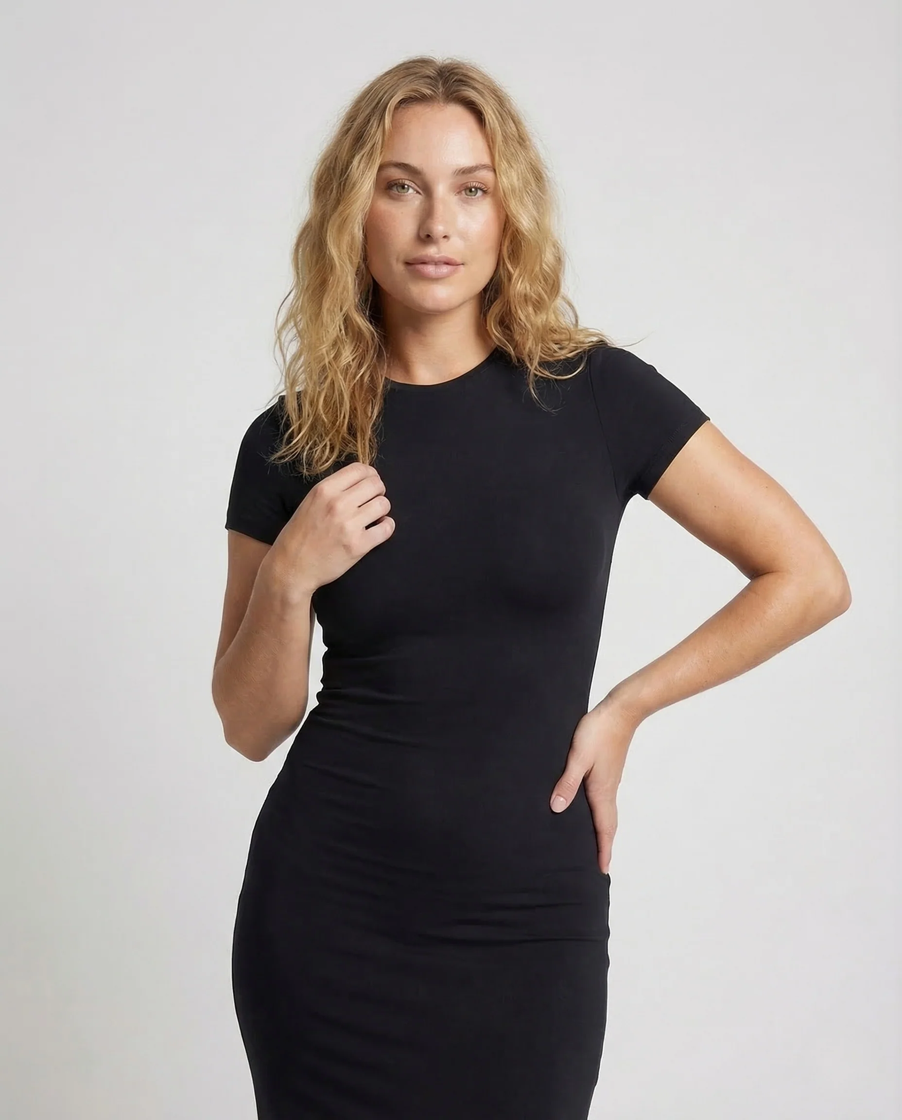 Damen Rippstrick Maxikleid Kurzarm - Image 2