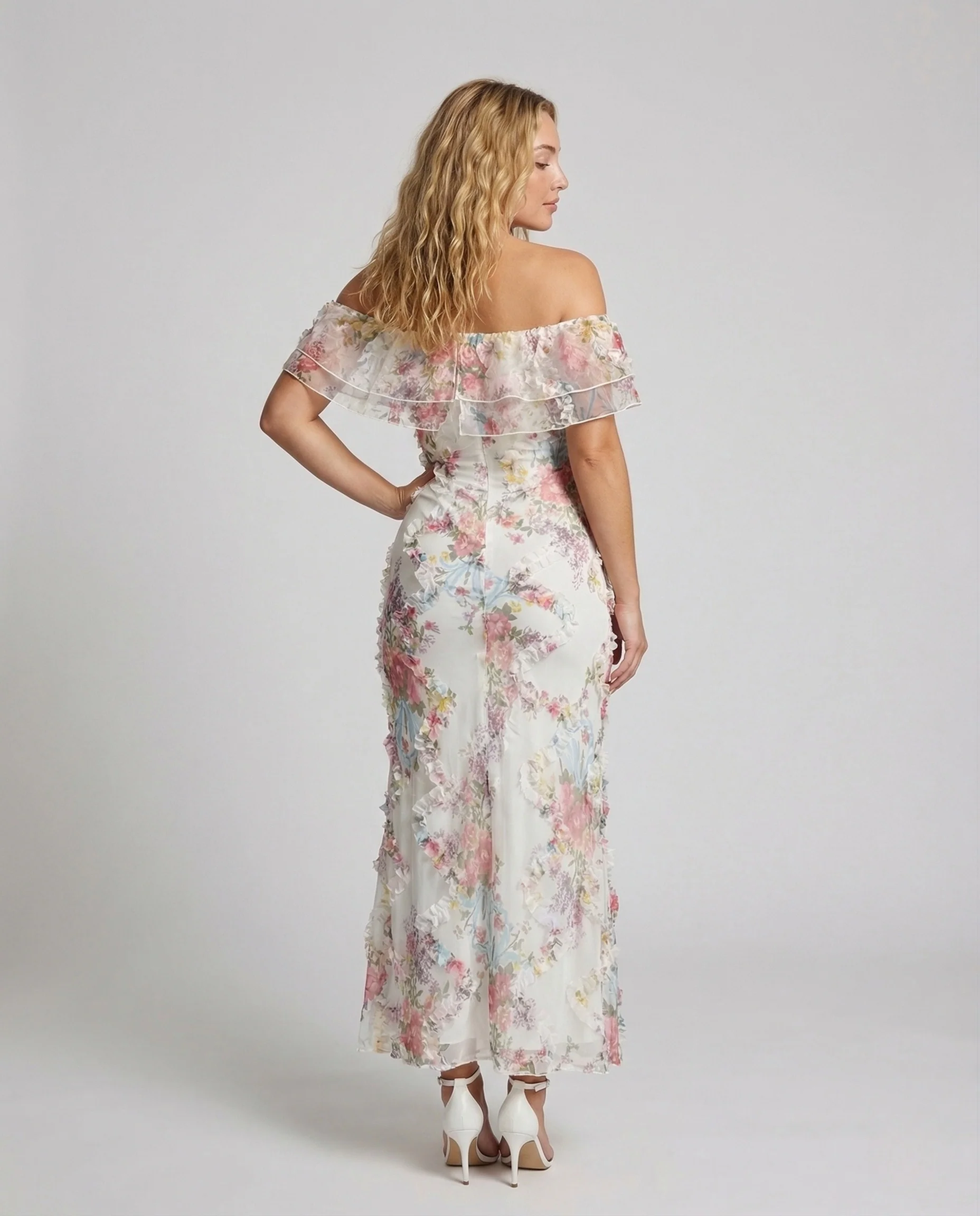 Damen Schulterfreies Abendkleid mit Blumen - Image 4