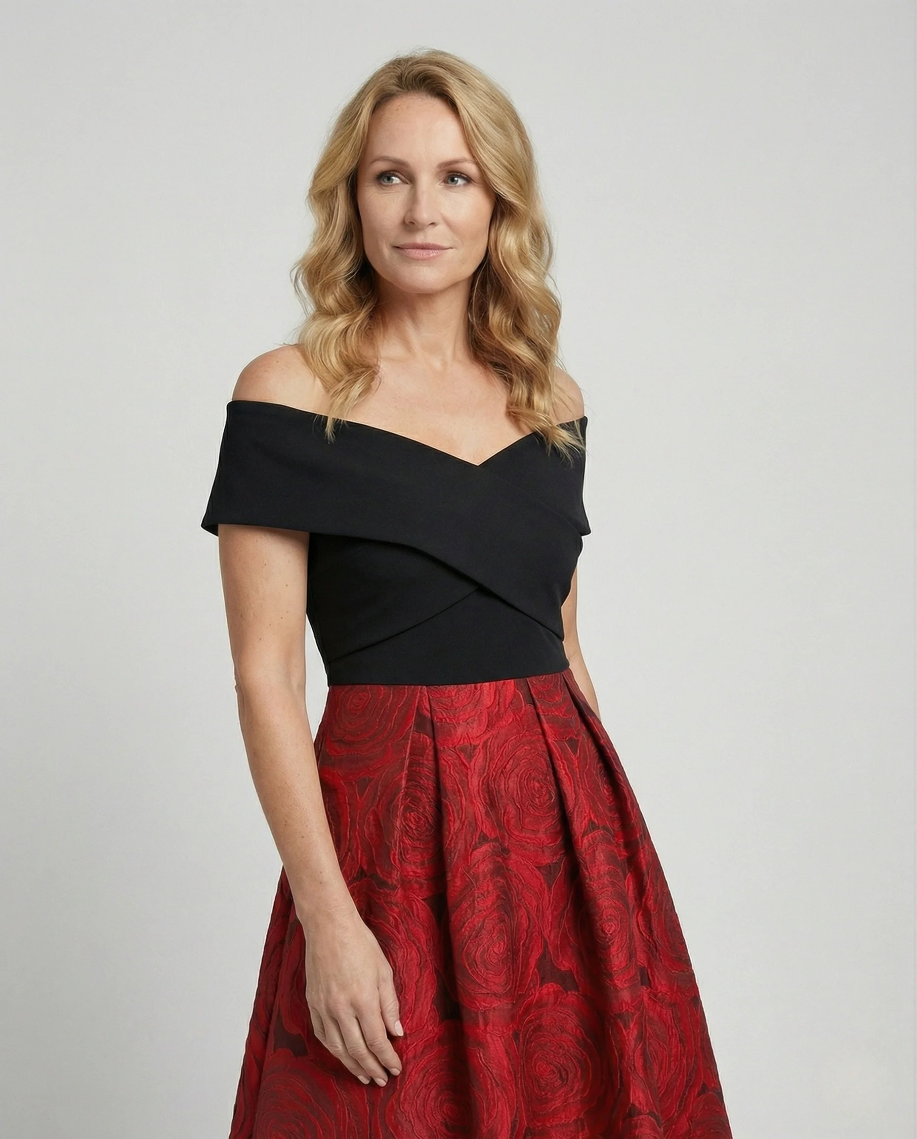 Damen Schulterfreies Abendkleid mit Jacquard-Rock - Image 2