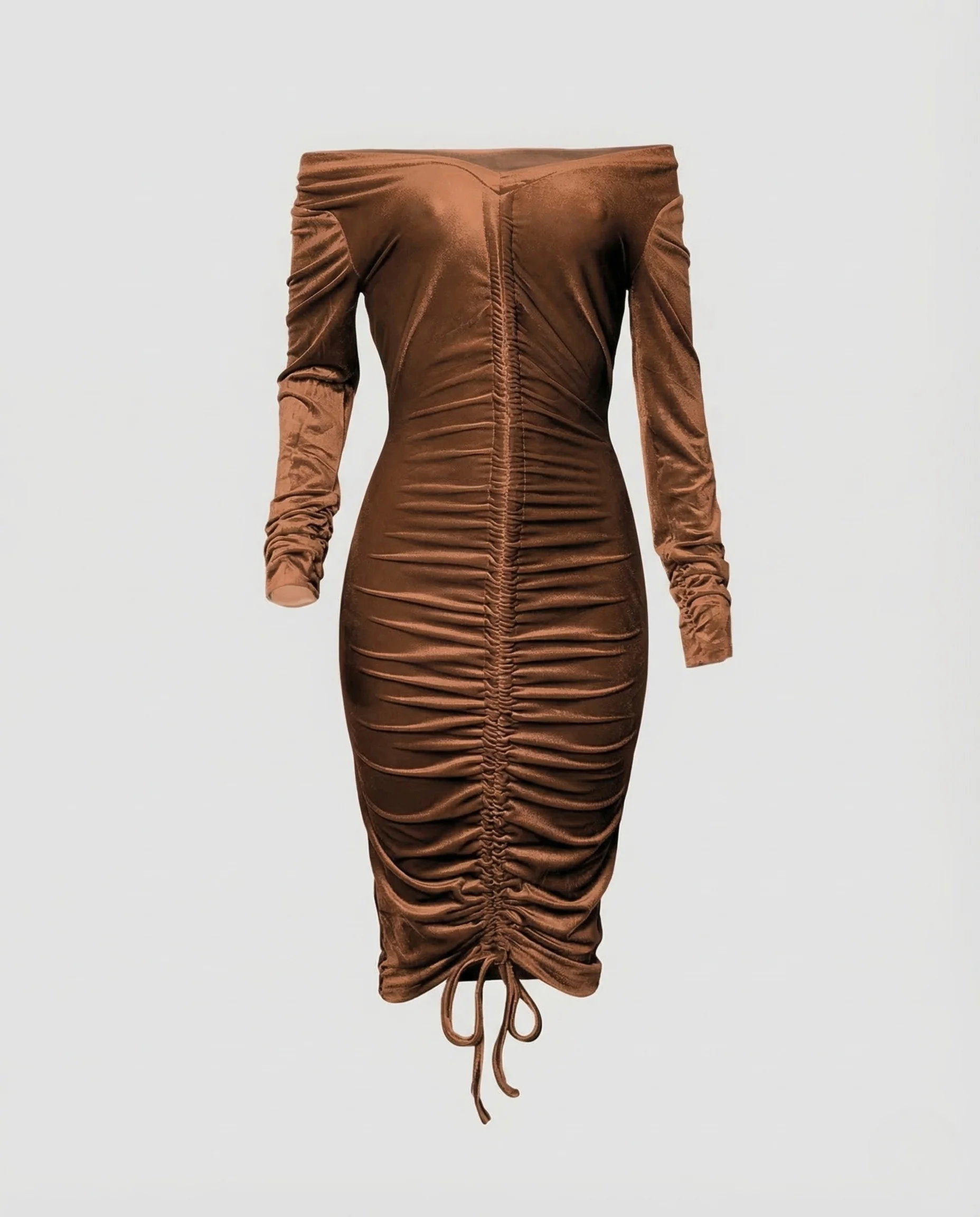 Damen Midikleid Schulterfrei Raffung - Image 5