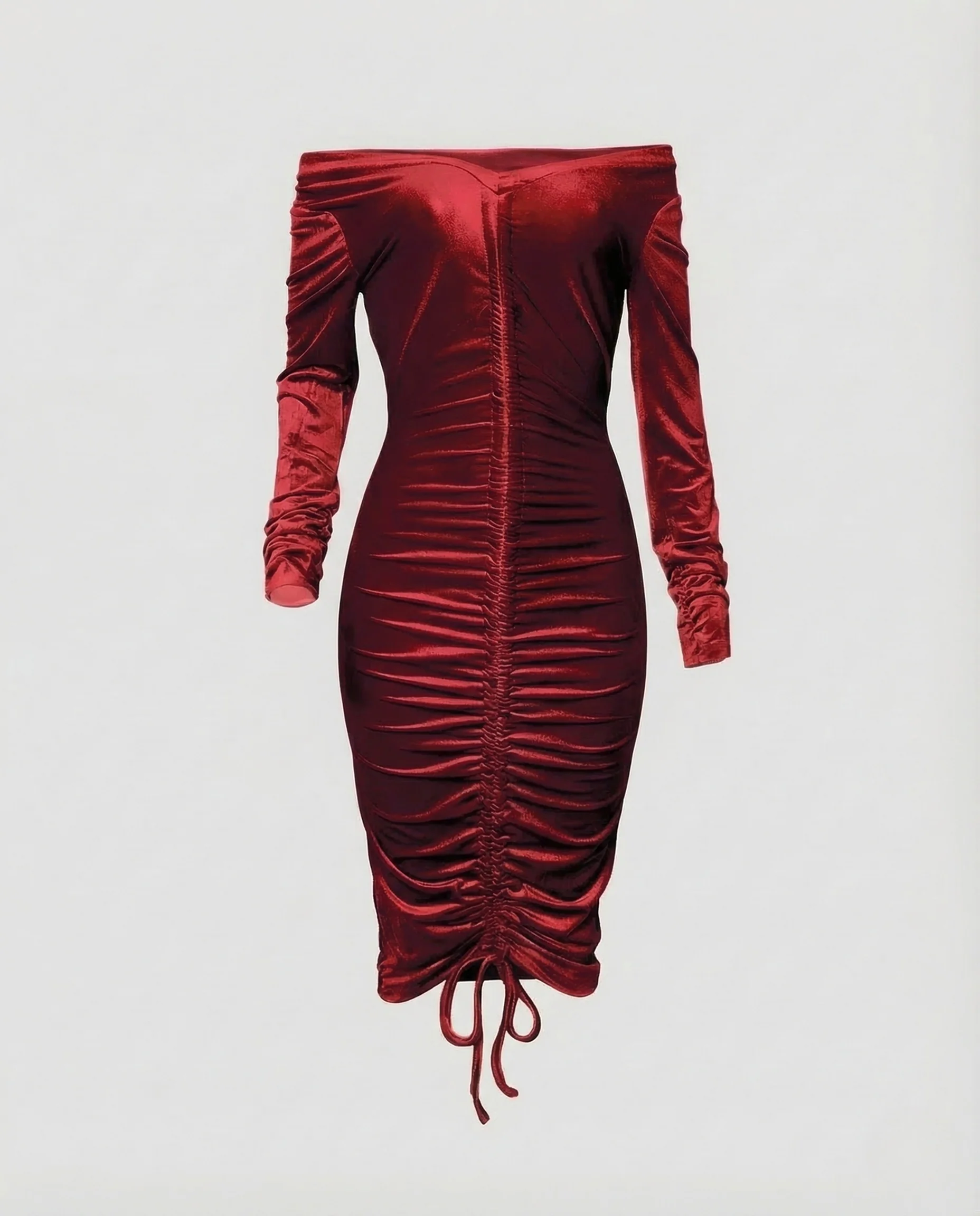 Damen Midikleid Schulterfrei Raffung - Image 9