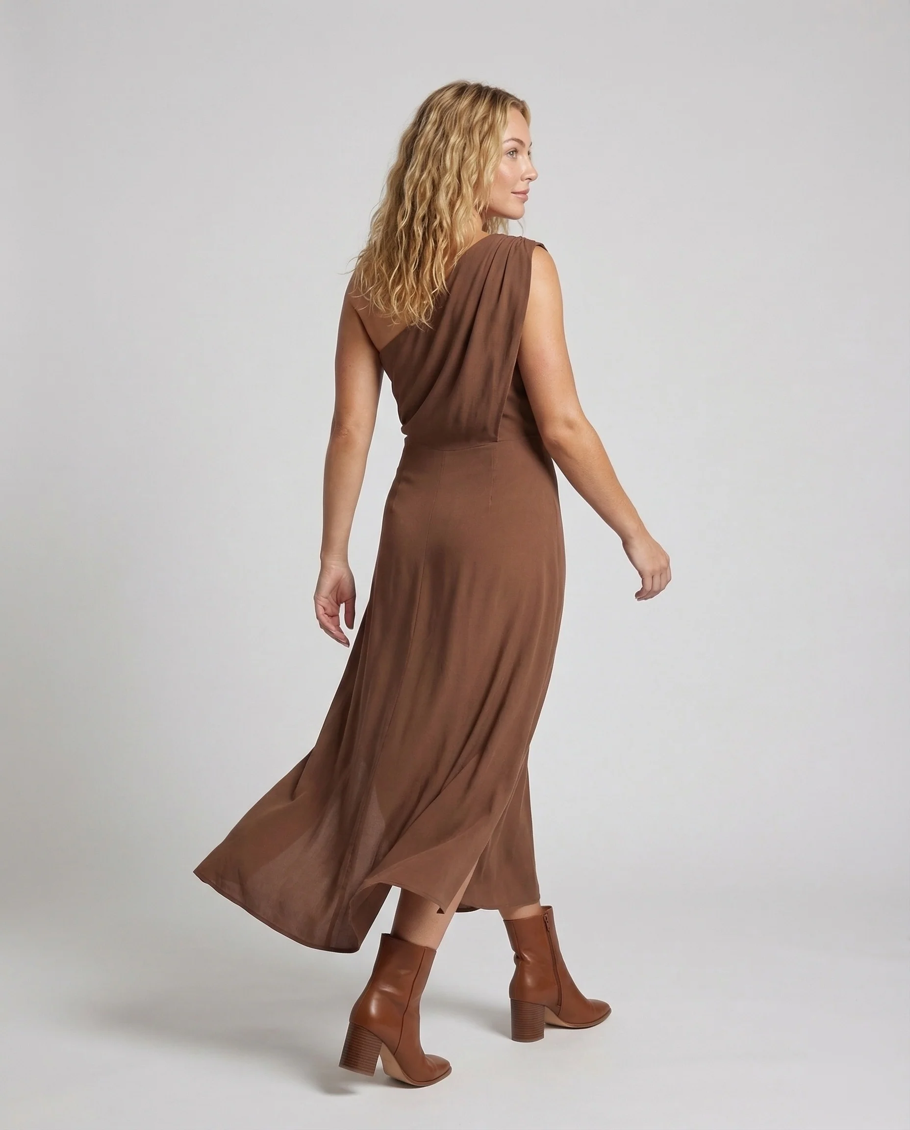 Damen Schulterfreies Leinenoptik Maxikleid - Image 4