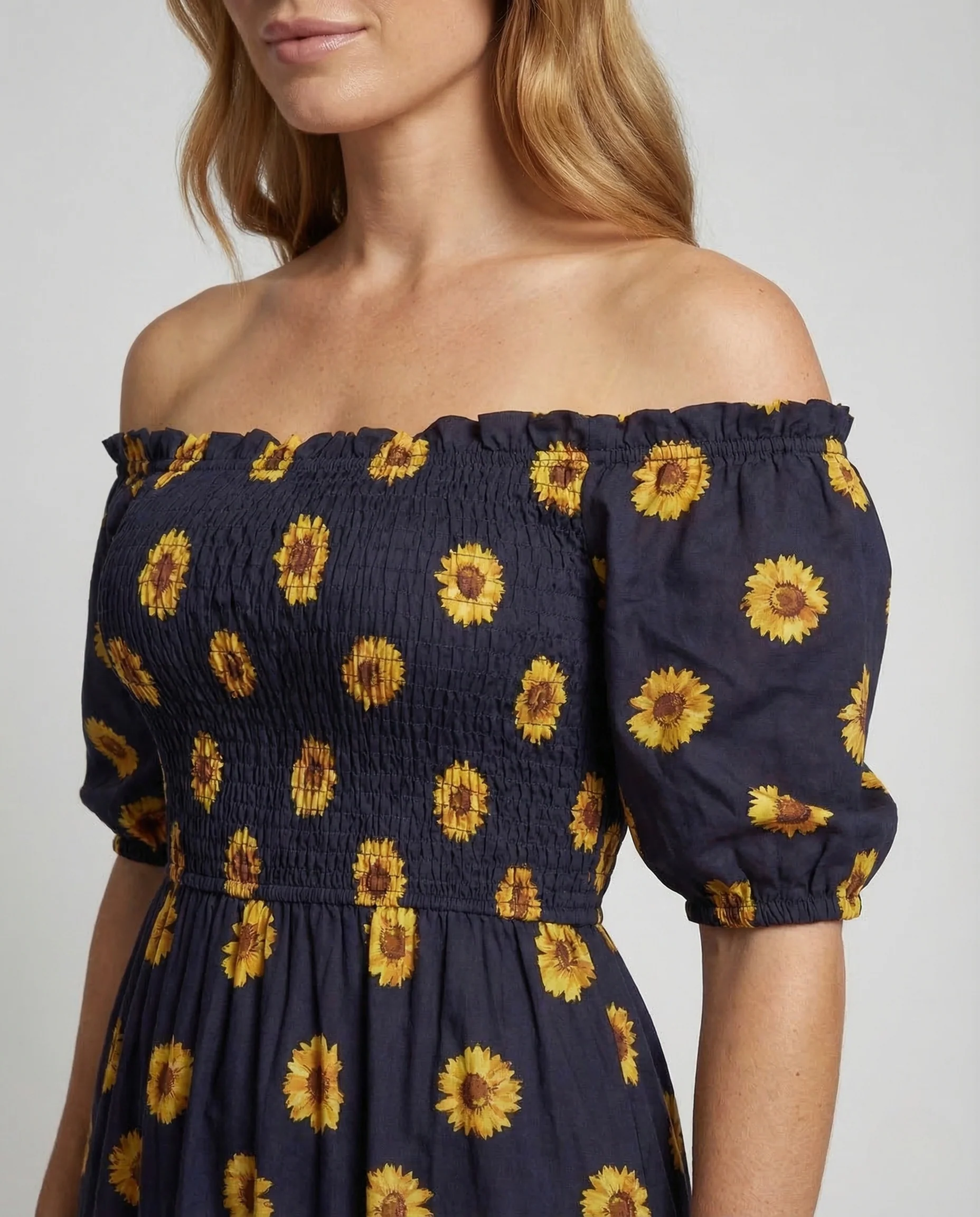 Damen Maxikleid Schulterfrei Smokoberteil - Image 3