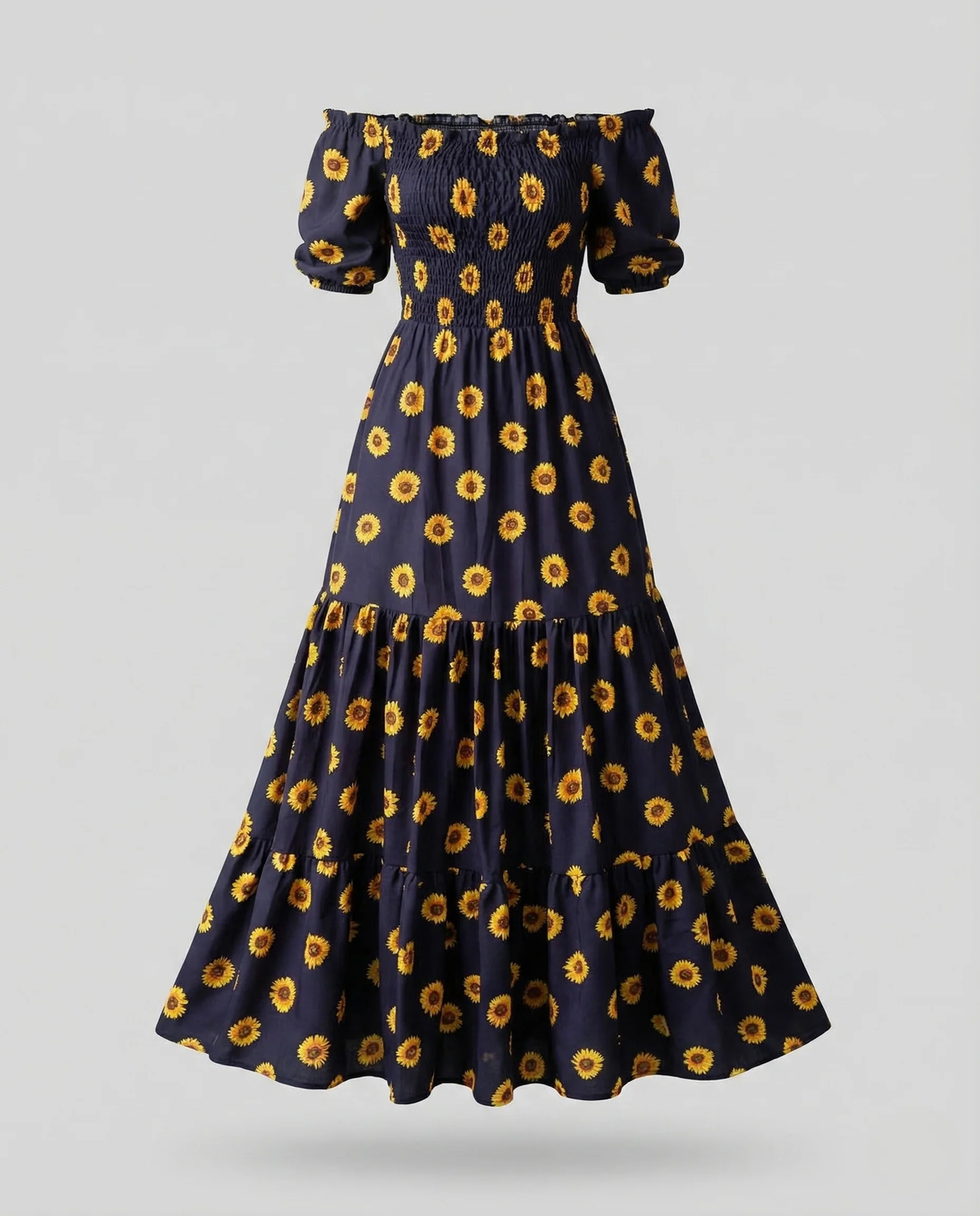 Damen Maxikleid Schulterfrei Smokoberteil - Image 5