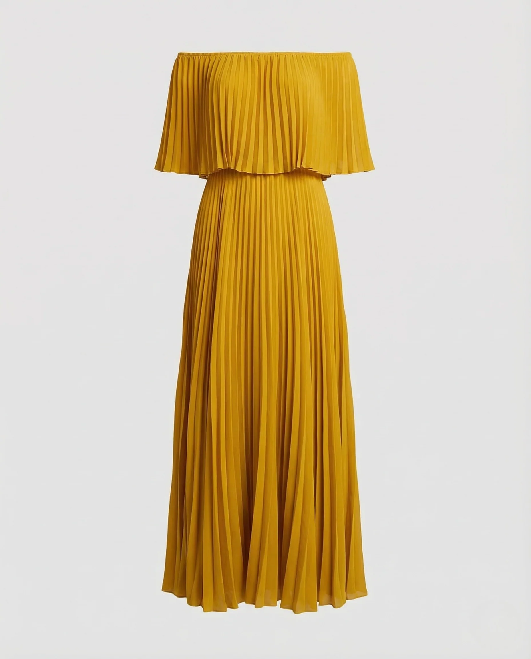 Damen Plissee Maxikleid Schulterfrei Volant - Image 5
