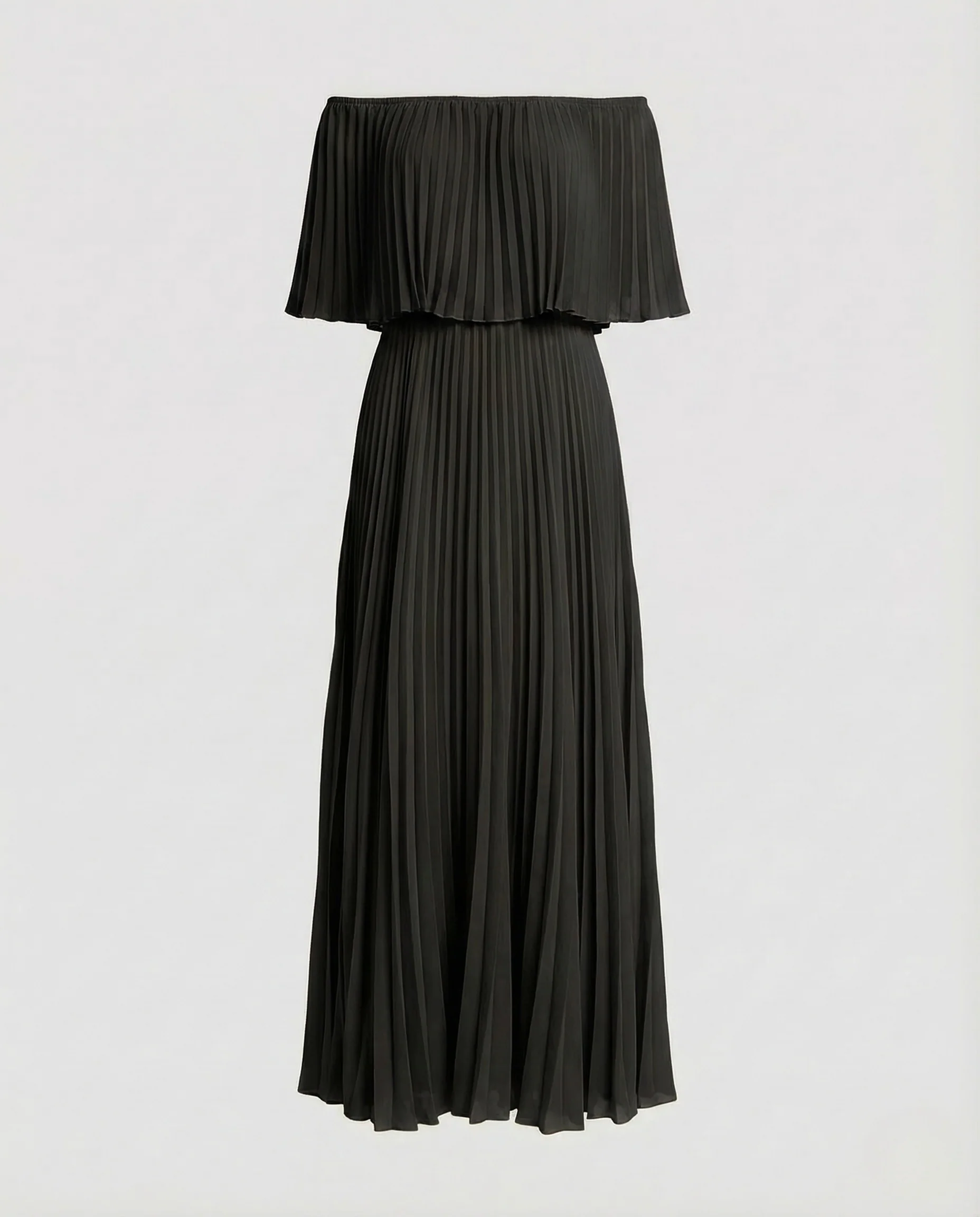 Damen Plissee Maxikleid Schulterfrei Volant - Image 7