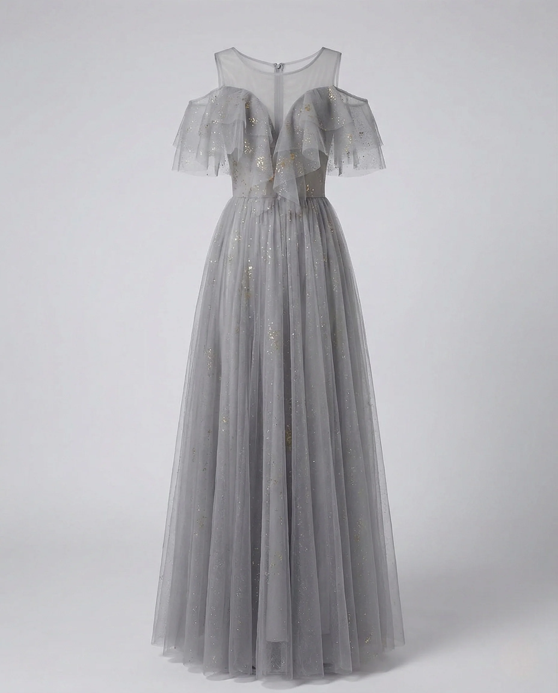 Damen Schulterfreies Tüll Abendkleid mit Glitzer - Image 4