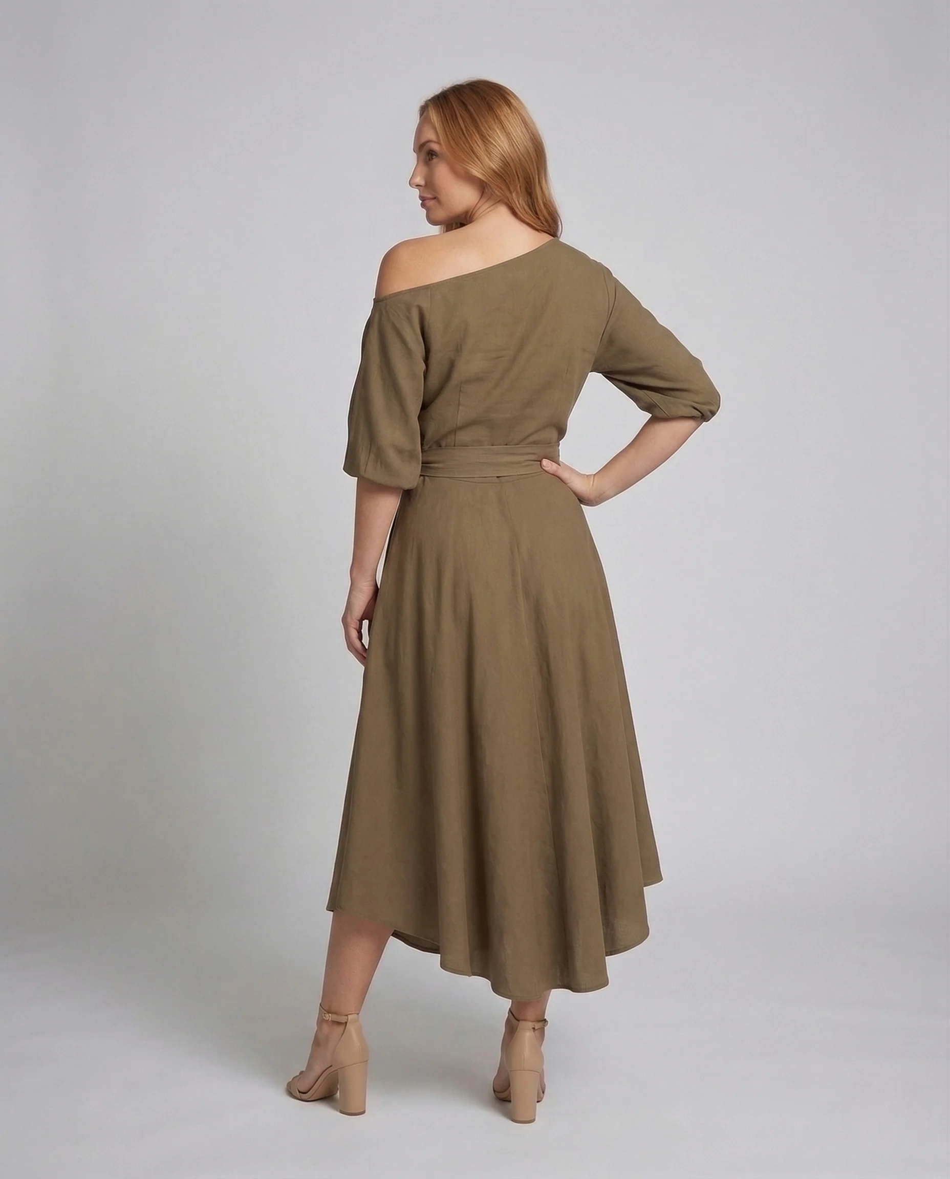 Damen Wickelkleid Schulterfrei A Linie - Image 4