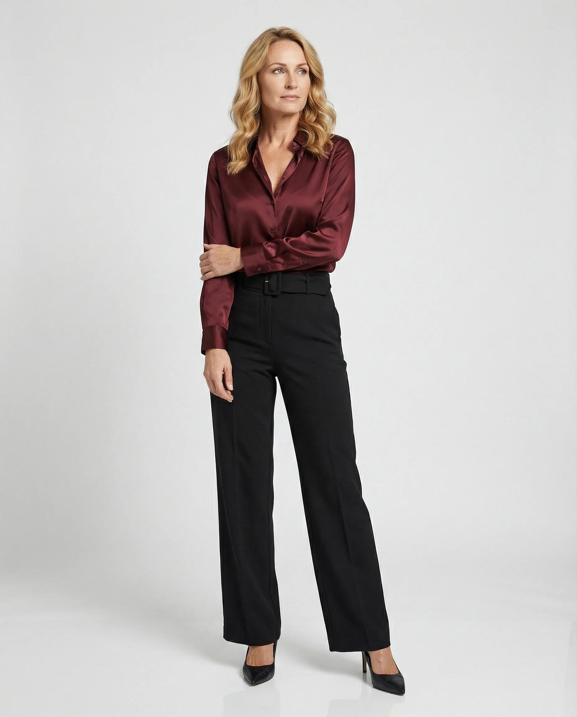 Bluse Damen Satin Tailliert - Image 3