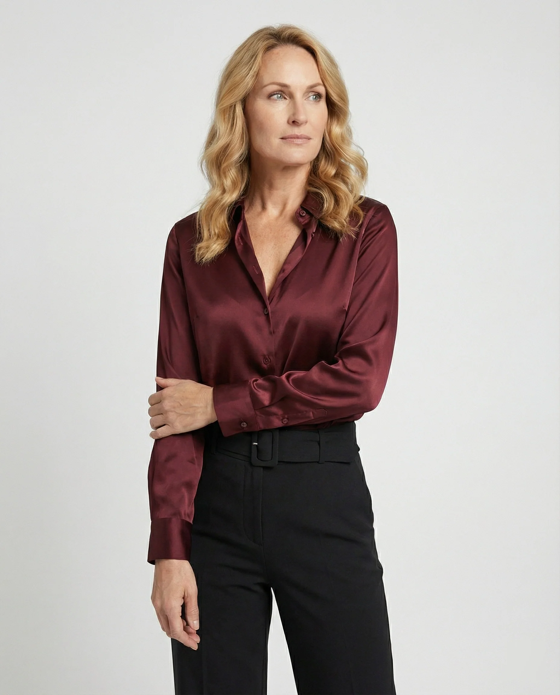 Bluse Damen Satin Tailliert - Image 4