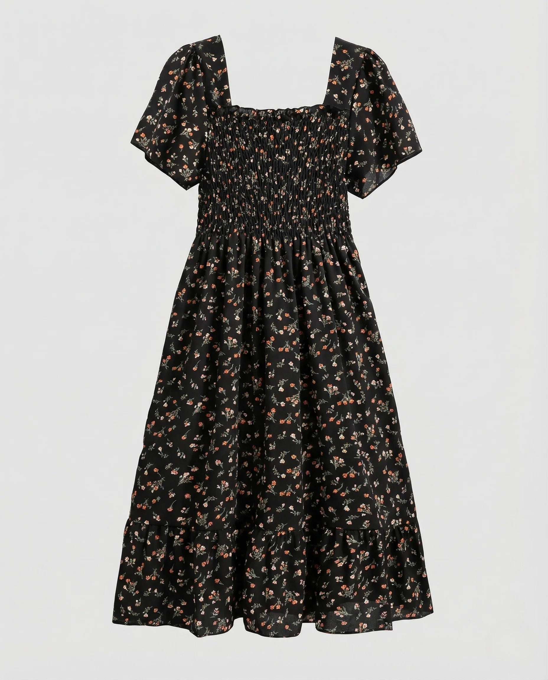 Damen Sommerkleid mit Smokoberteil Puffärmel Volantrock - Image 5