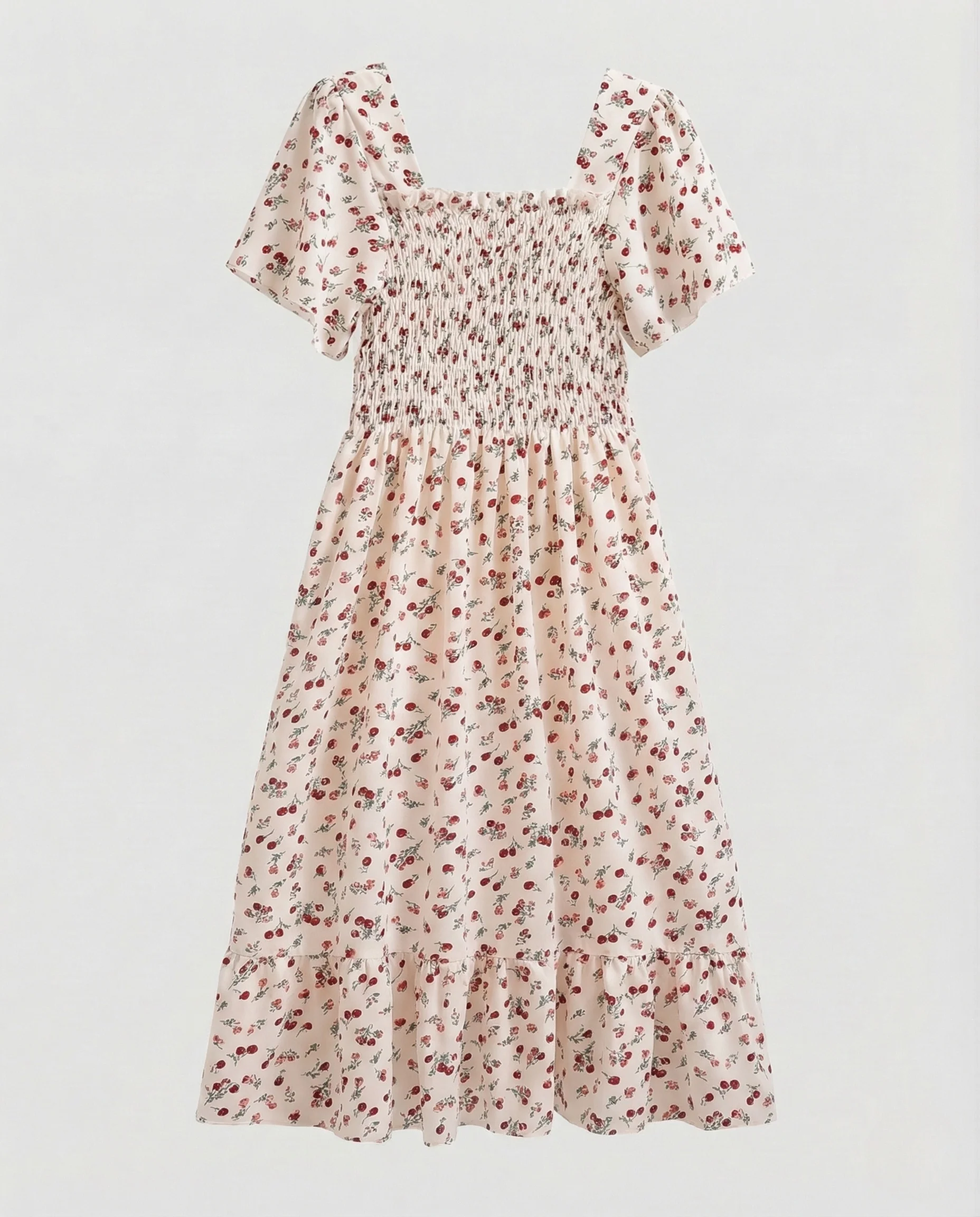 Damen Sommerkleid mit Smokoberteil Puffärmel Volantrock - Image 6
