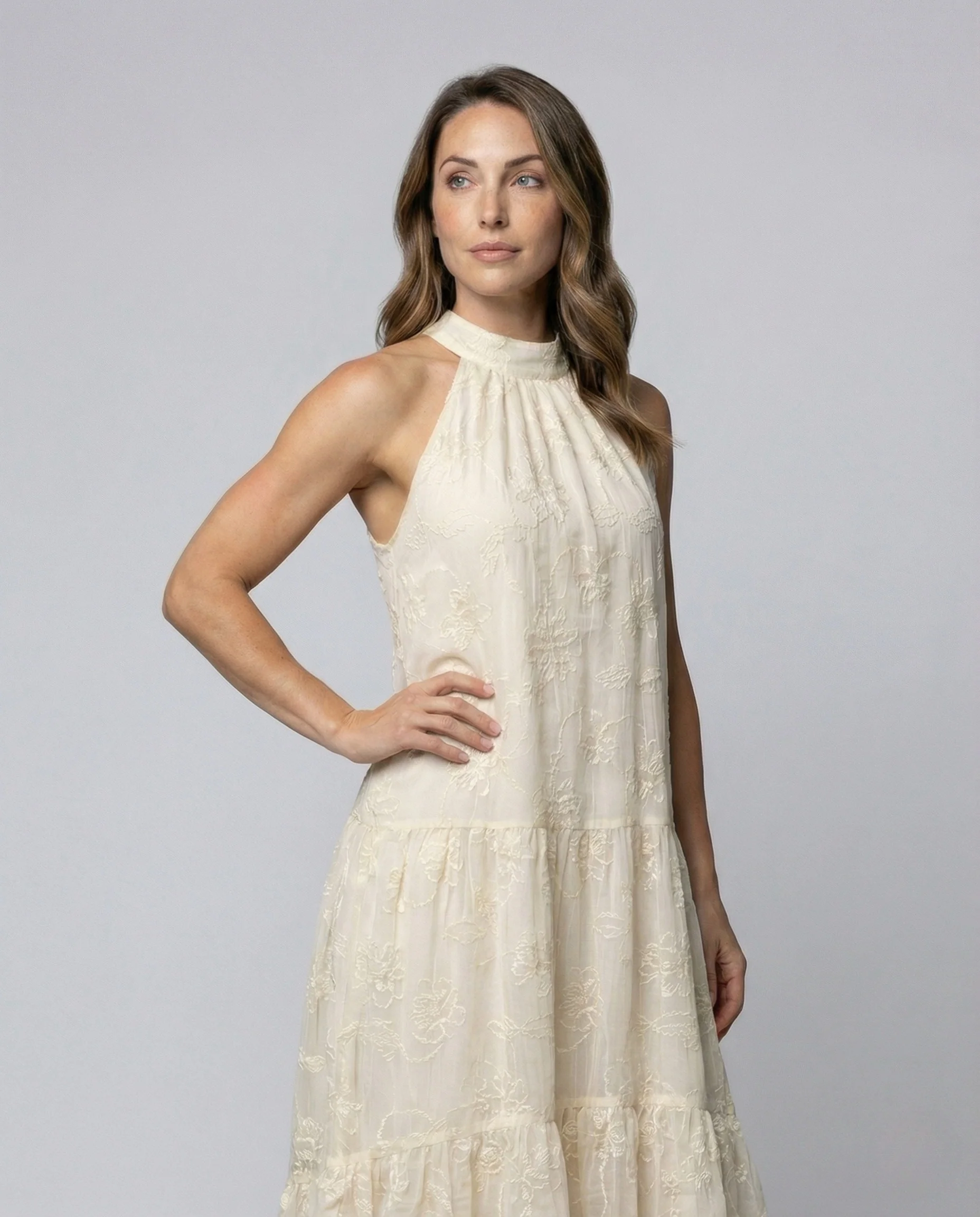 Damen Spitzen Maxikleid mit Stehkragen - Image 2