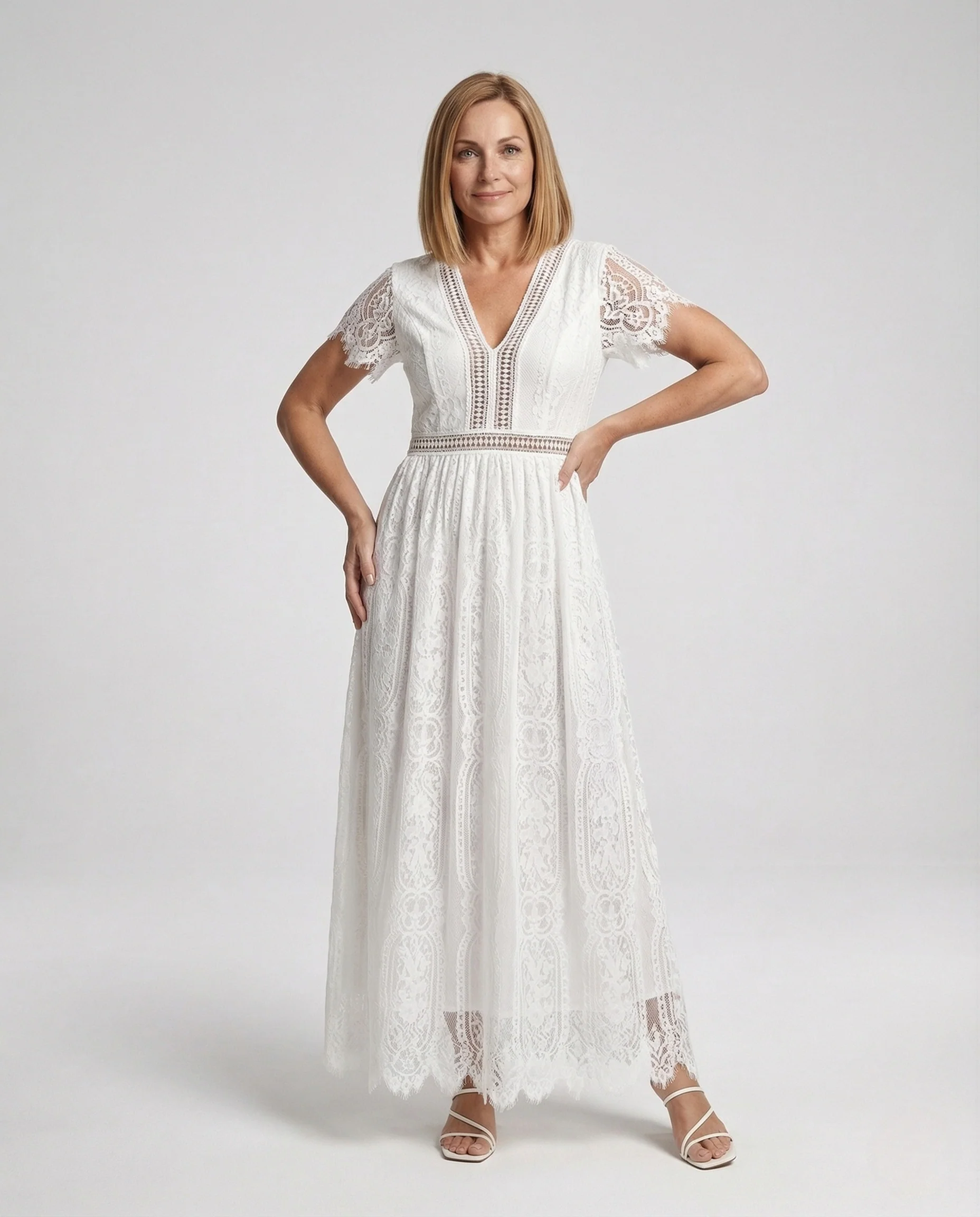 Damen Spitzen Maxikleid Empire
