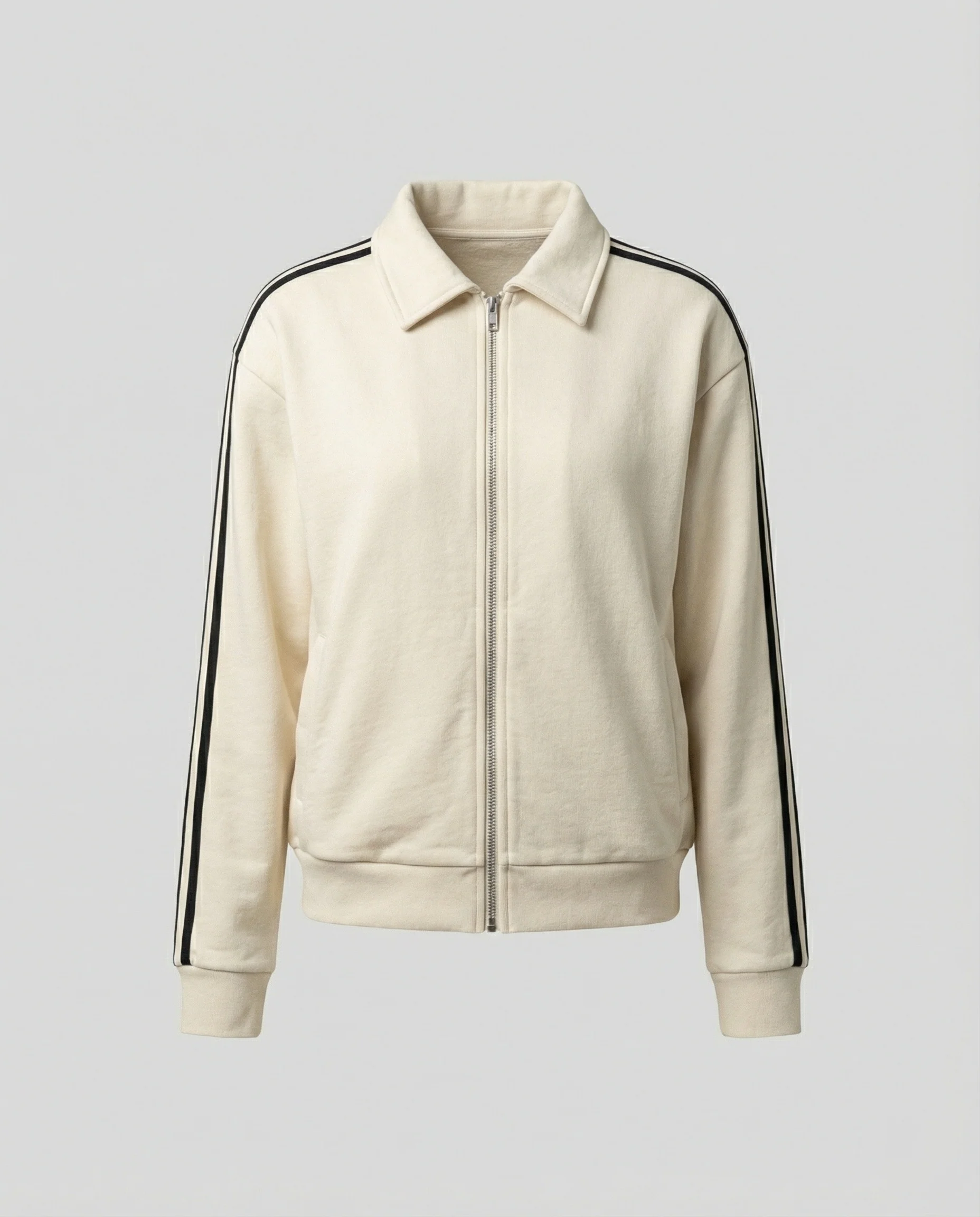 Damen sportlich-elegante weite Reißverschlussjacke mit Hemdkragen, Eingrifftaschen und kontrastierenden Ärmelstreifen Heidi-Mode - Image 5
