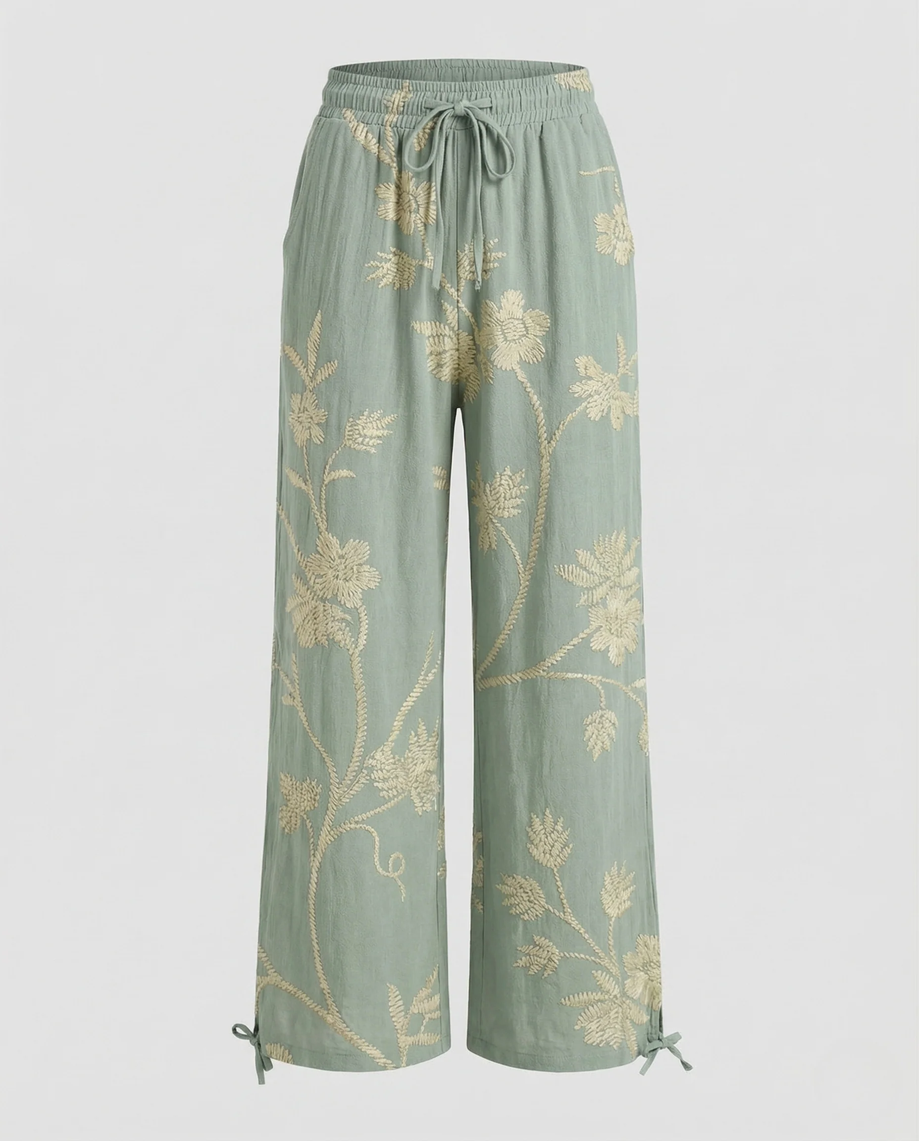 Damen Leinenhose Weit Elastischer Bund Kordelzug - Image 5