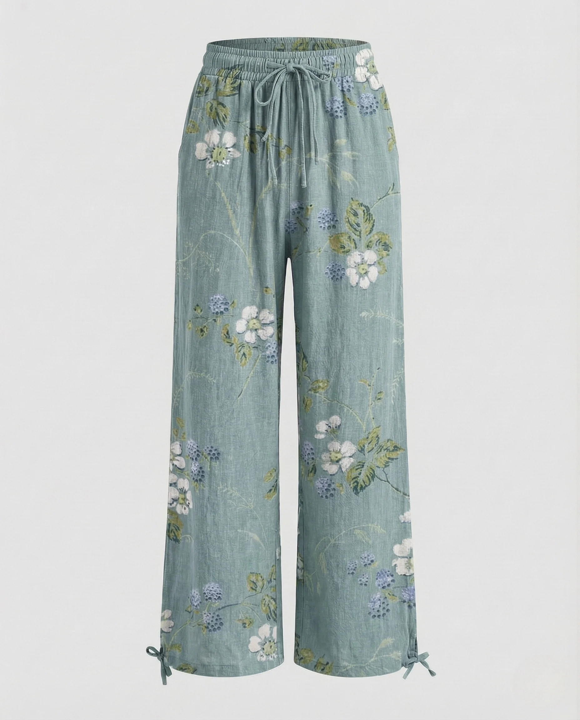 Damen Leinenhose Weit Elastischer Bund Kordelzug - Image 6