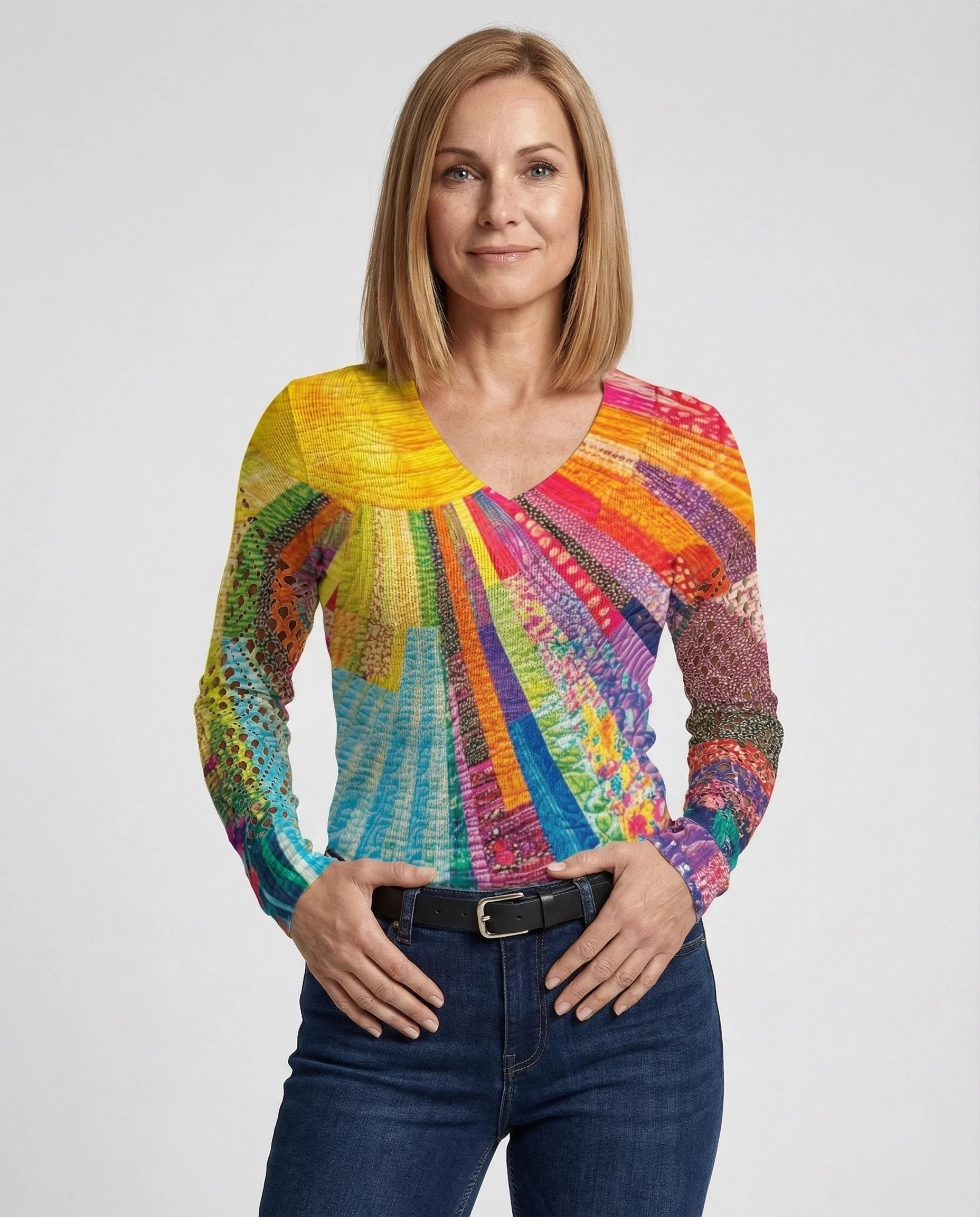 Strickpullover Damen V-Ausschnitt Floral - Image 2