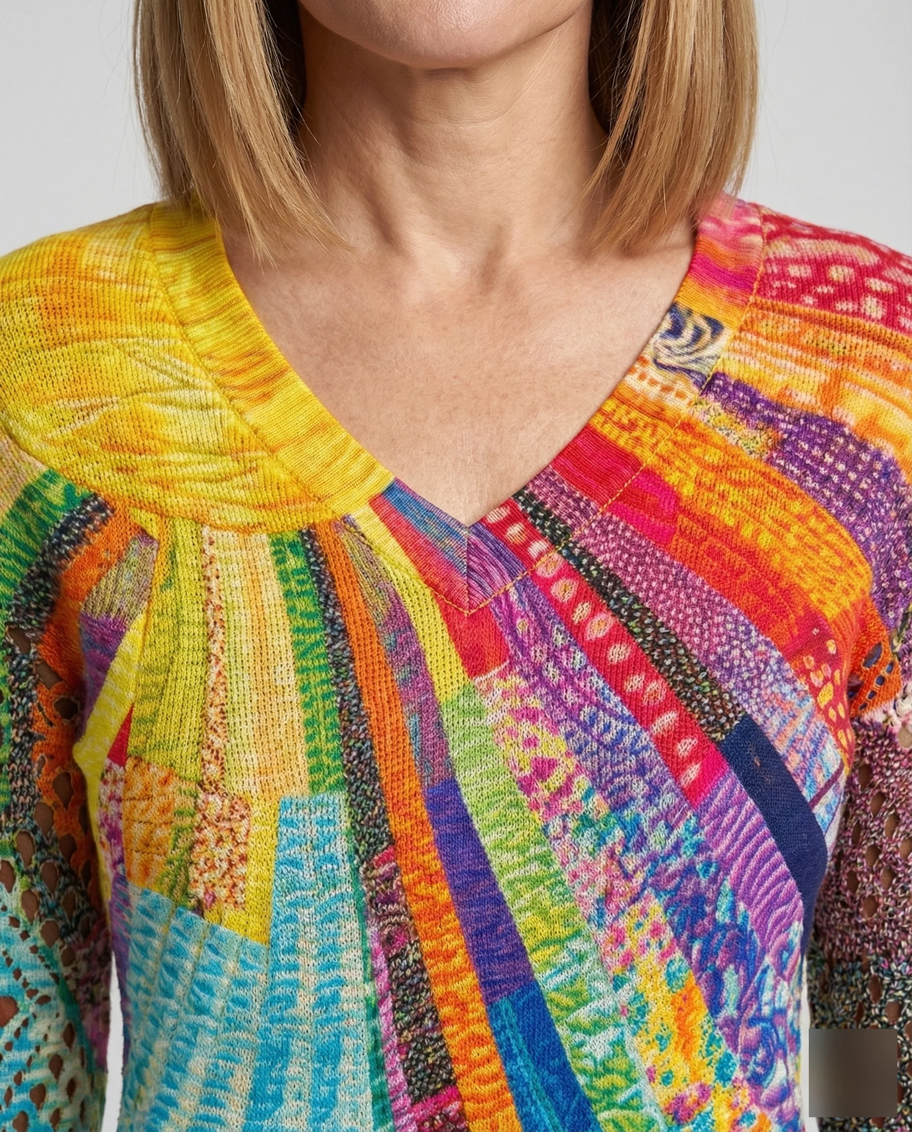 Strickpullover Damen V-Ausschnitt Floral - Image 3