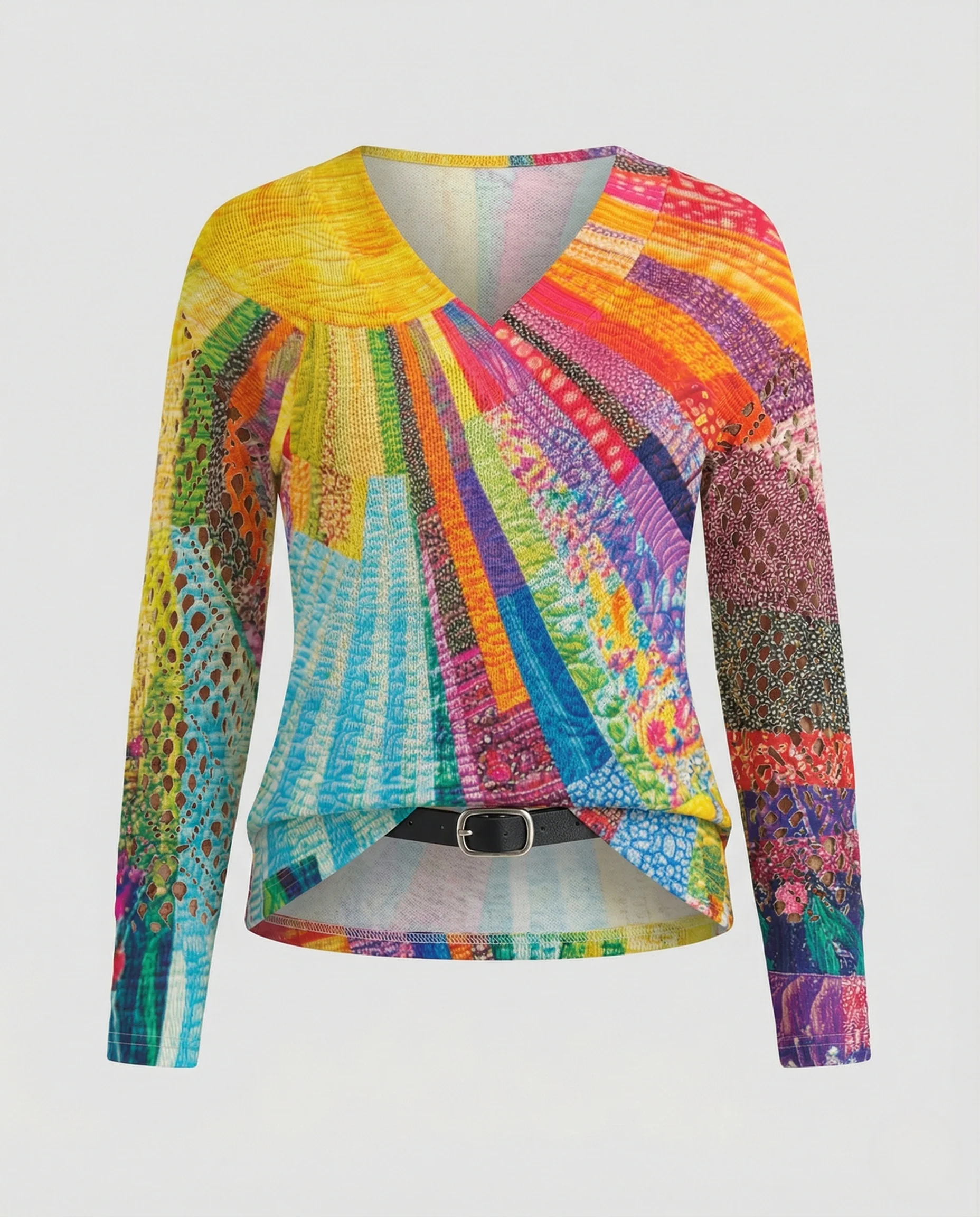 Strickpullover Damen V-Ausschnitt Floral - Image 4
