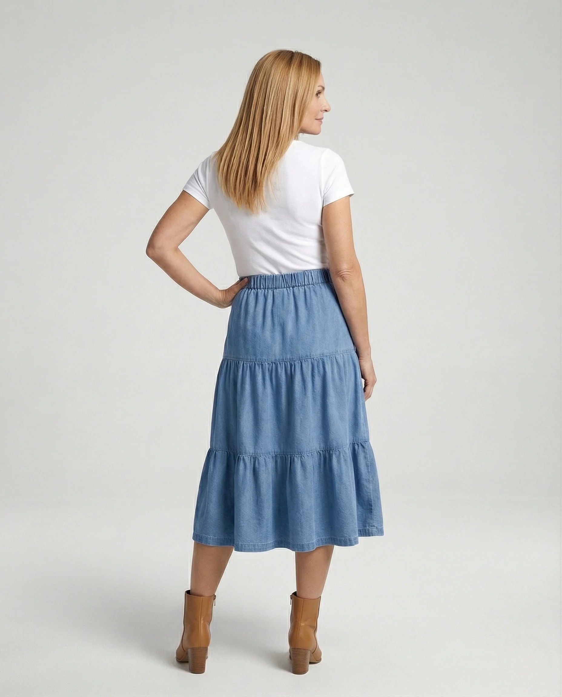 Midirock Denim Gestuft Damen - Image 4