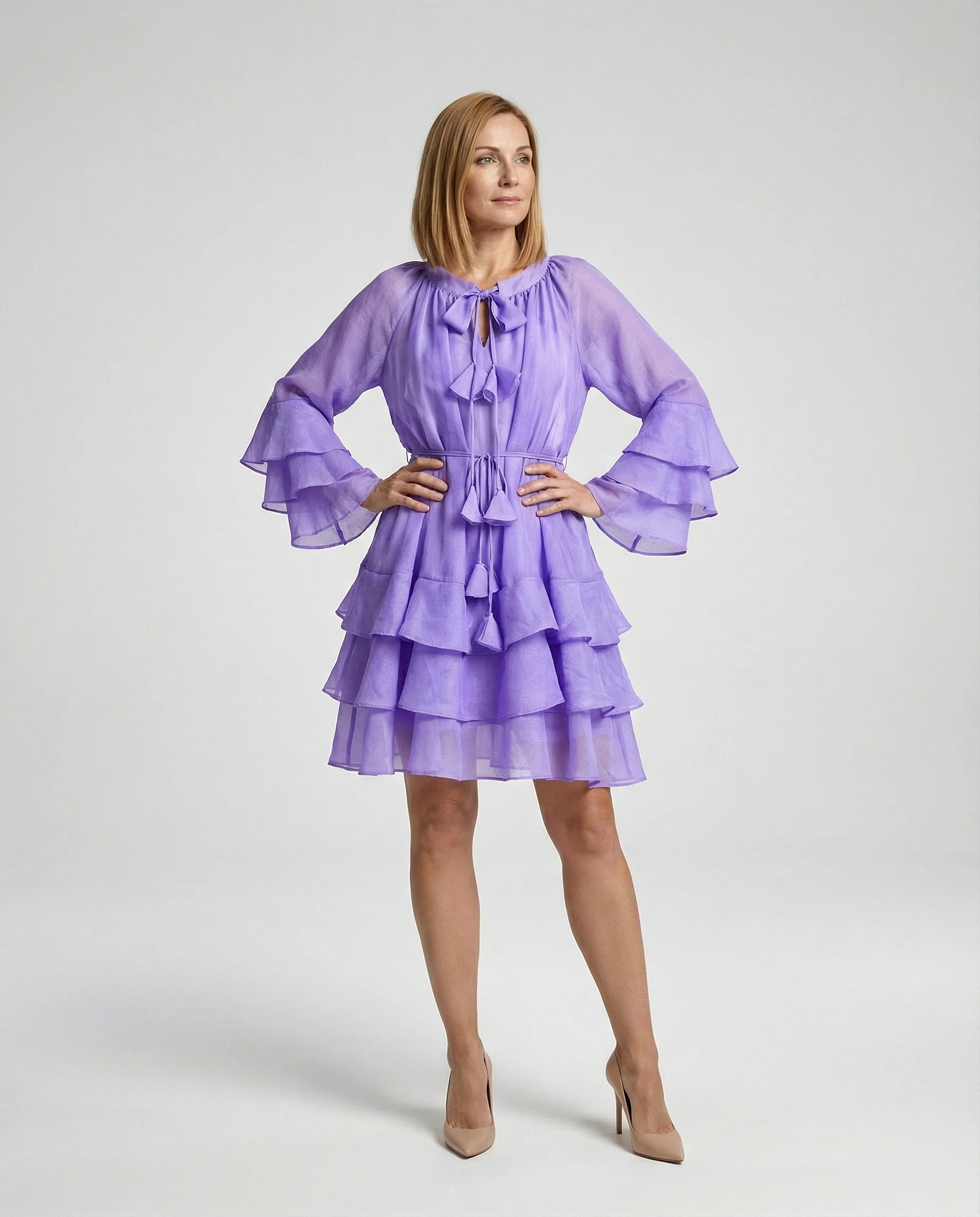 Freizeitkleid Damen Chiffon Volantkleid - Image 2