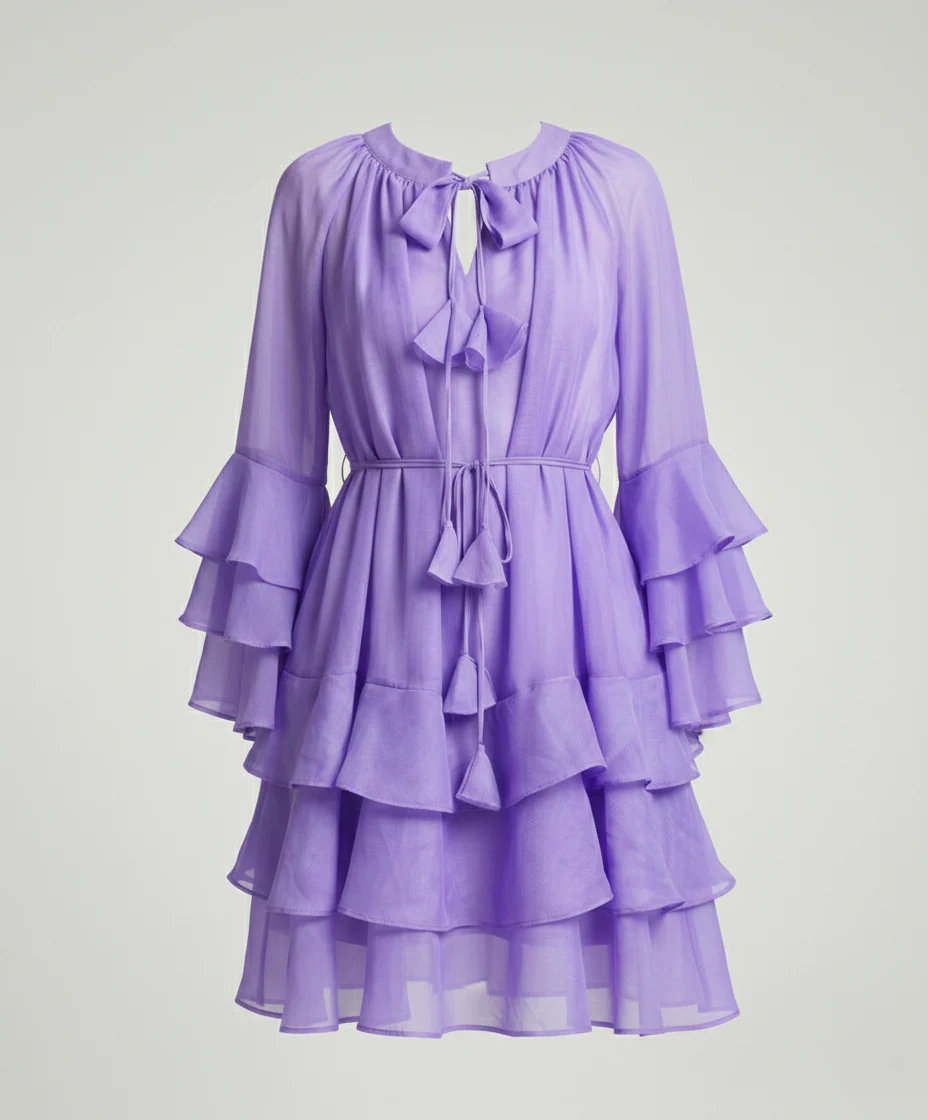 Freizeitkleid Damen Chiffon Volantkleid - Image 5