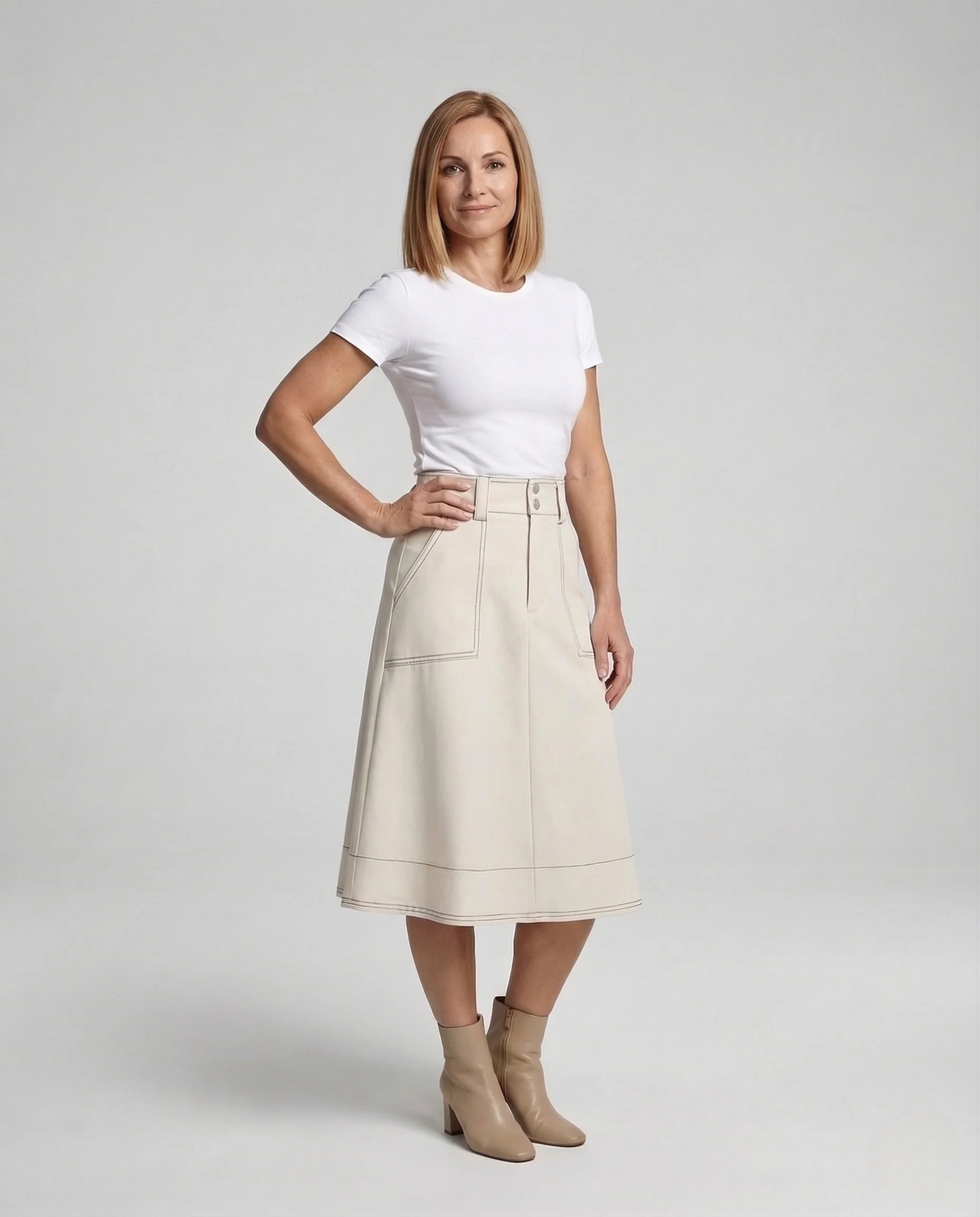 Damen Midirock Ausgestellt High Waist - Image 2