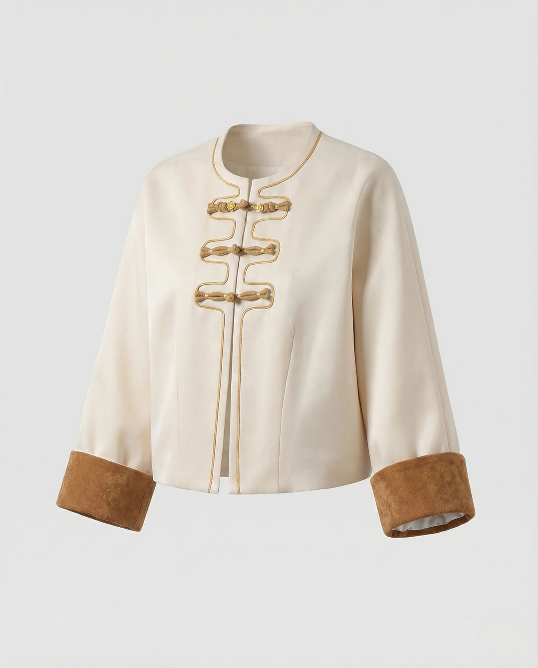 Taillenkurze Seidenoptik-Jacke im Chinoiserie-Stil mit Zierknotenschließen und Samtmanschetten Heidi Mode - Image 5