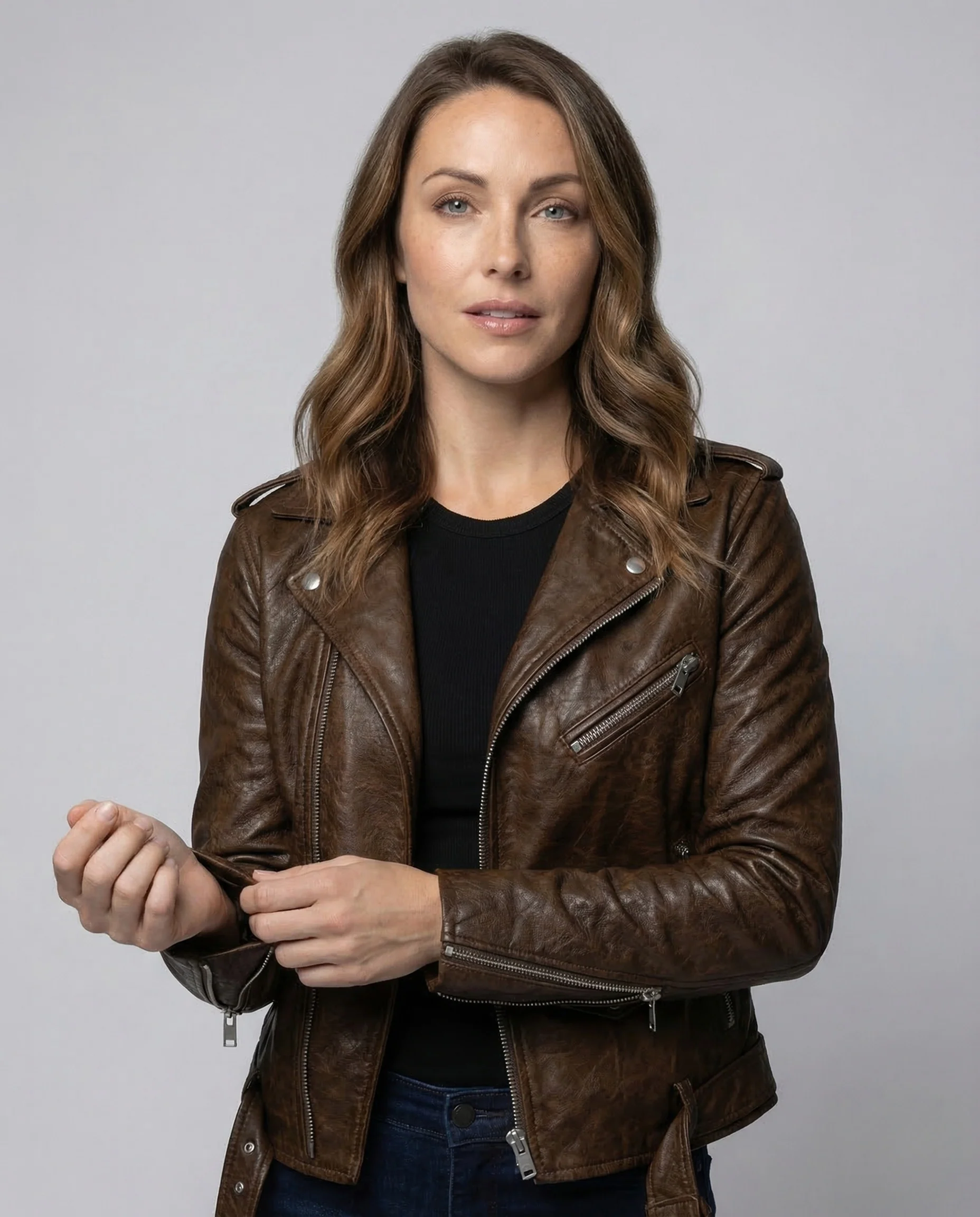 Damen Leder Bikerjacke Tailliert - Image 2