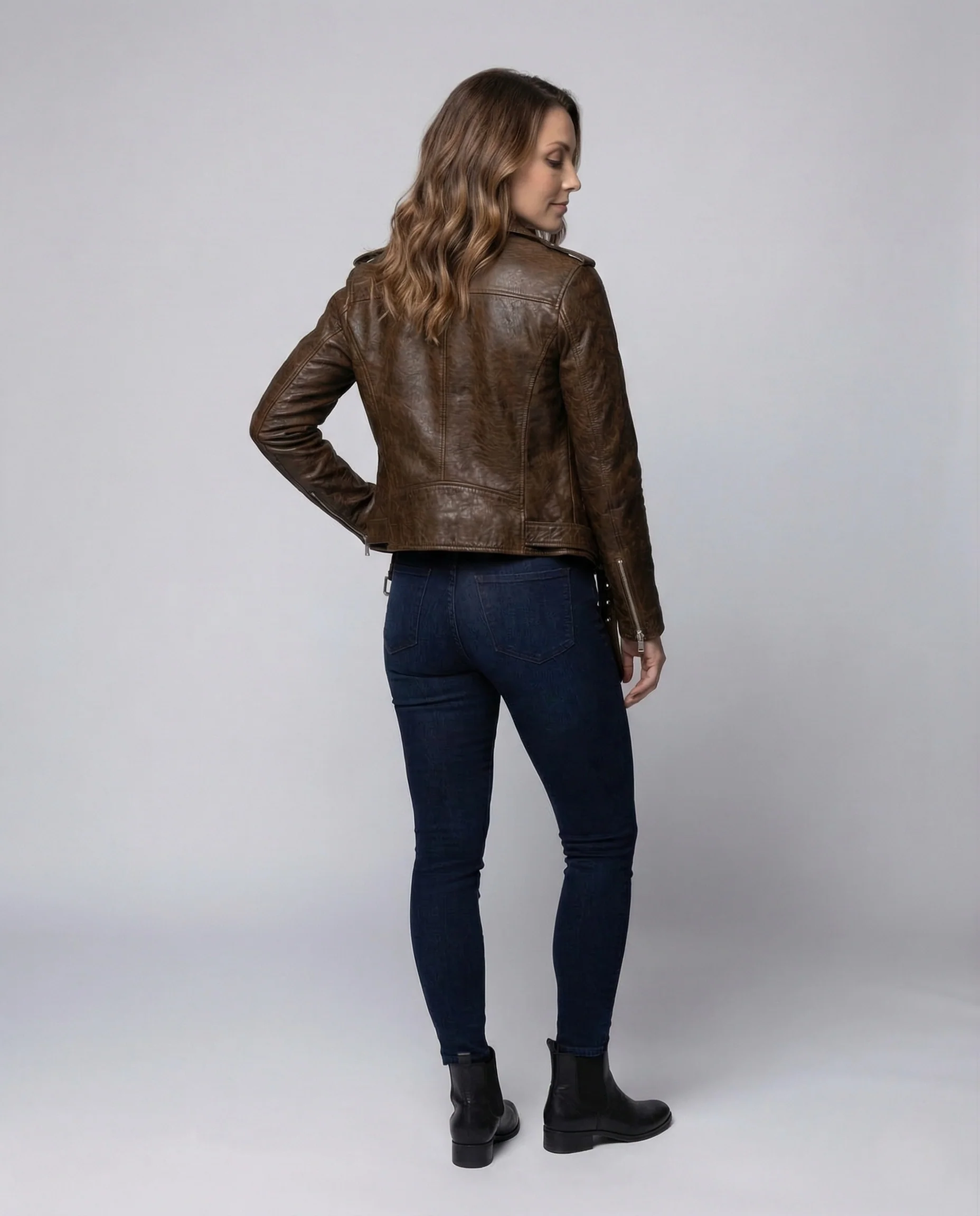 Damen Leder Bikerjacke Tailliert - Image 4