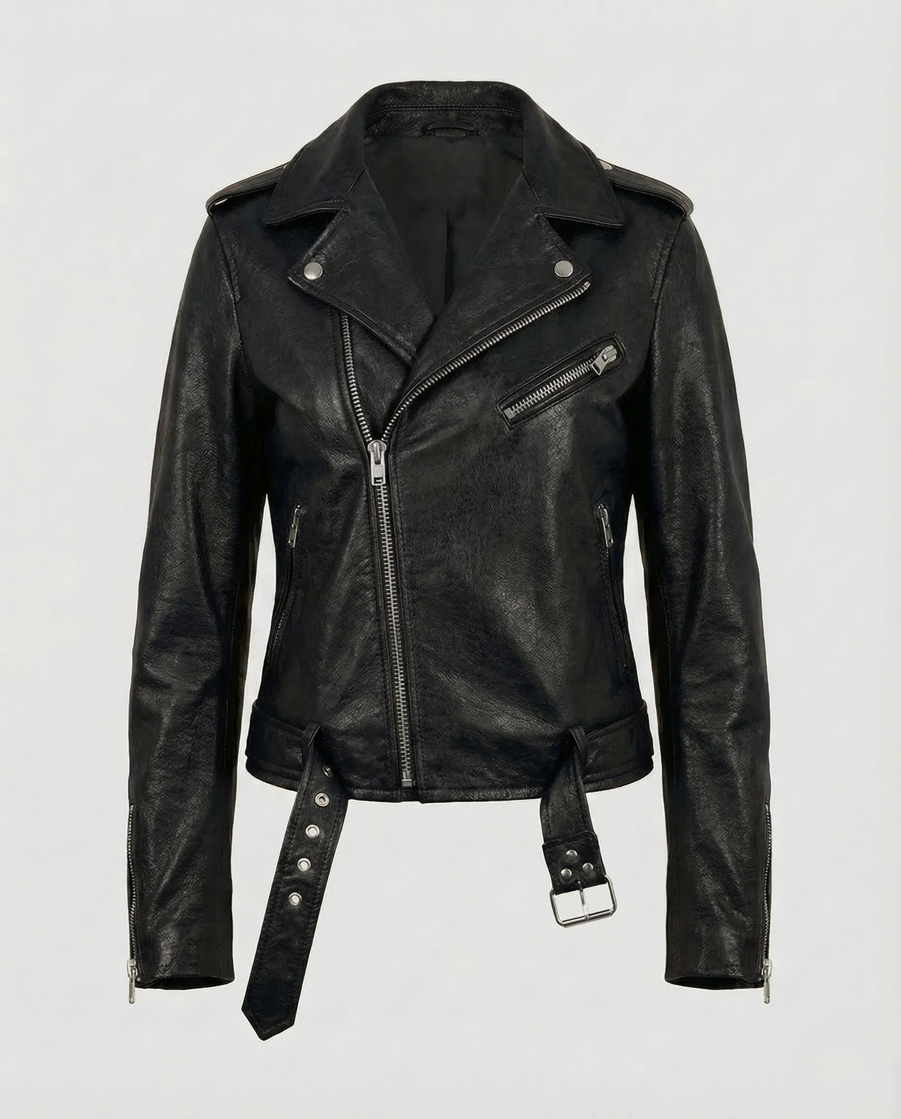 Damen Leder Bikerjacke Tailliert - Image 6
