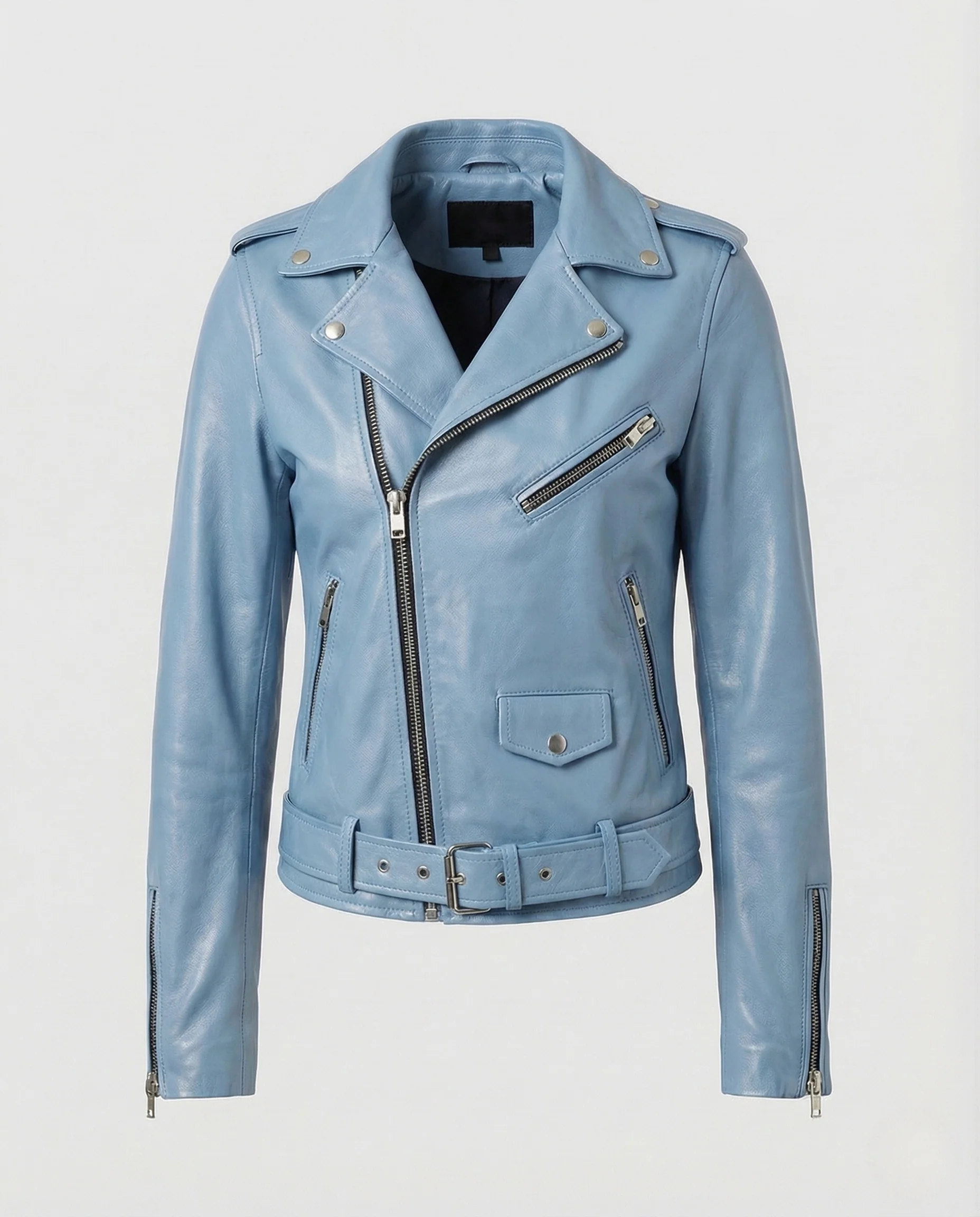 Damen Biker Lederjacke Tailliert mit Nieten - Image 10