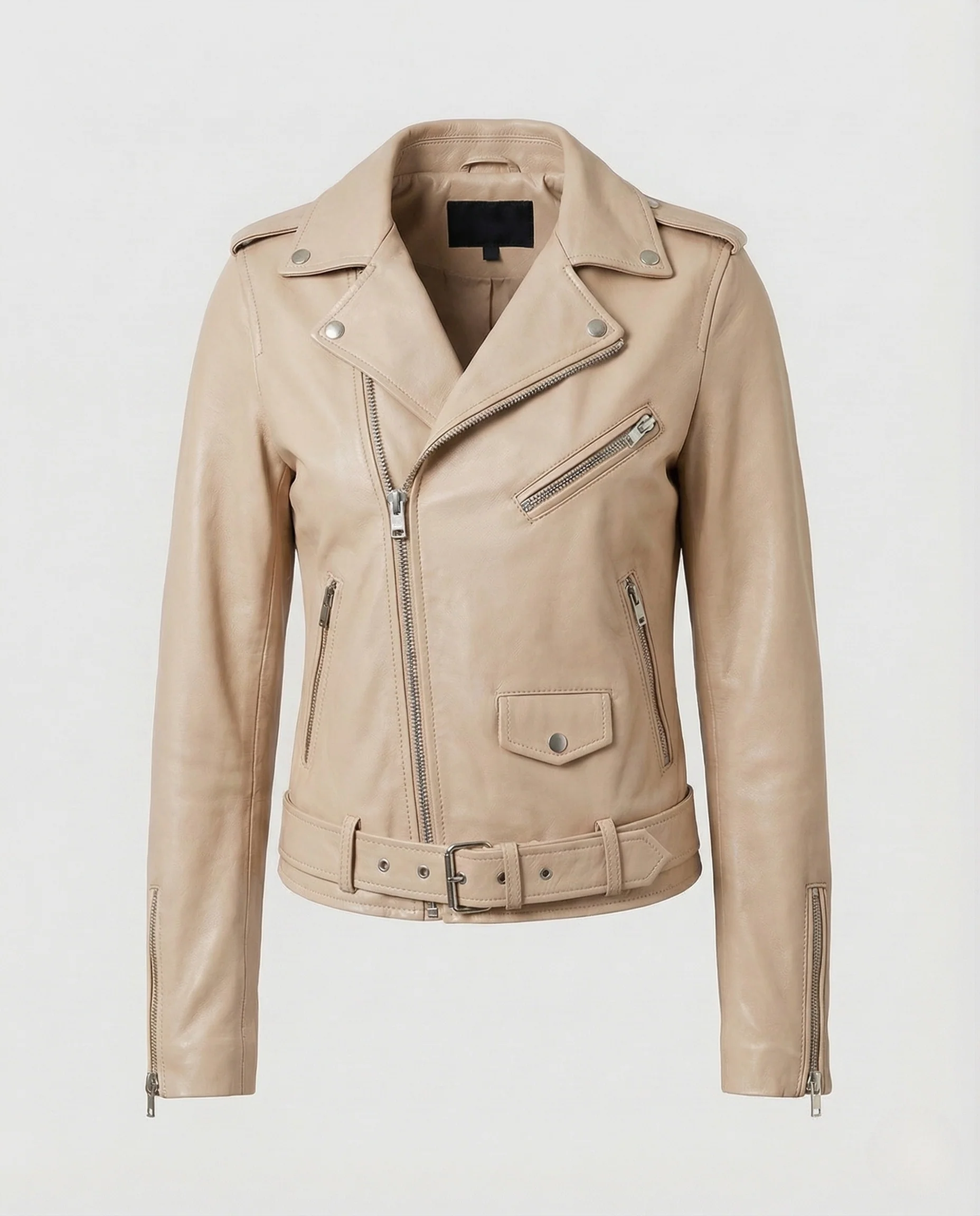 Damen Biker Lederjacke Tailliert mit Nieten - Image 13