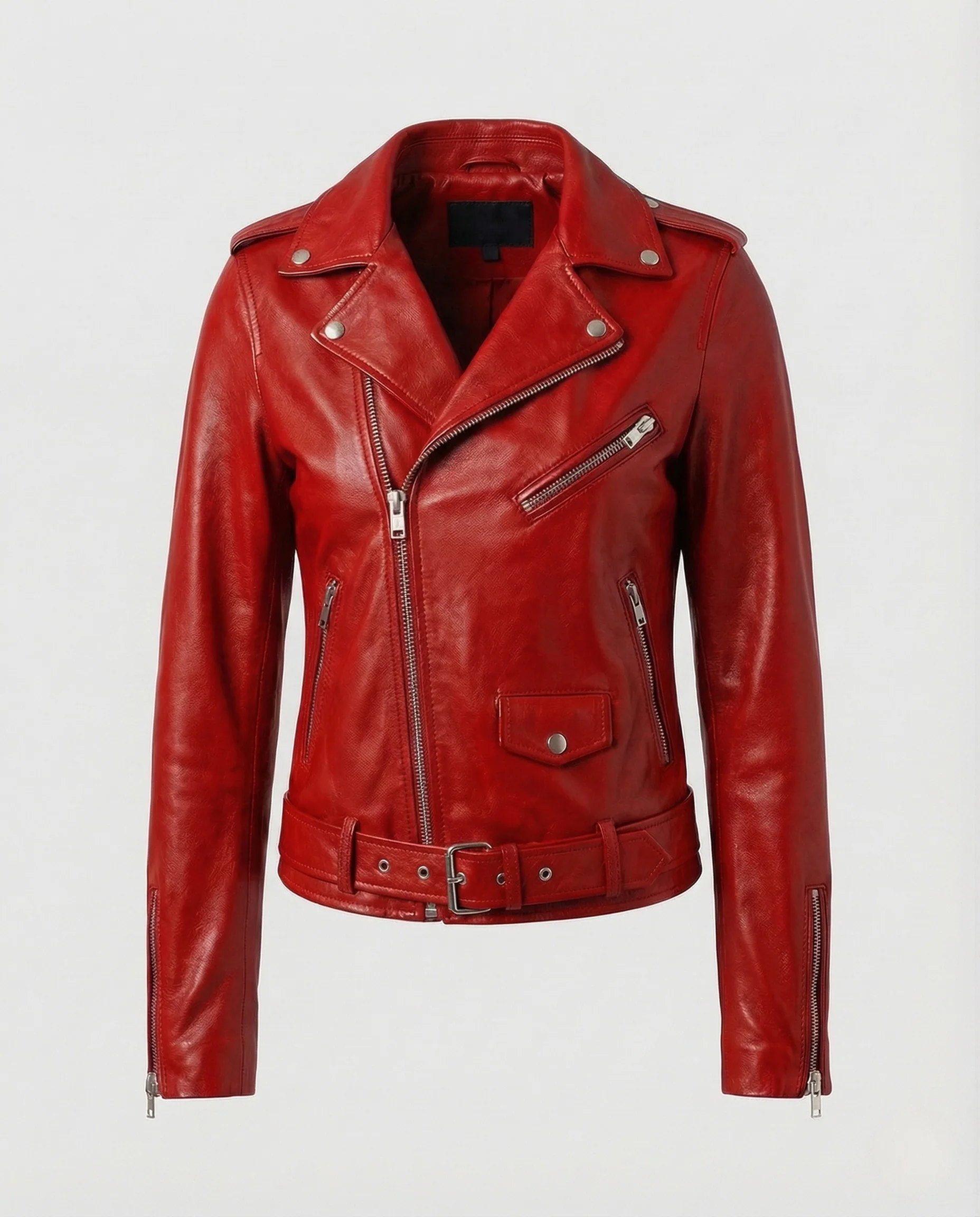 Damen Biker Lederjacke Tailliert mit Nieten - Image 14