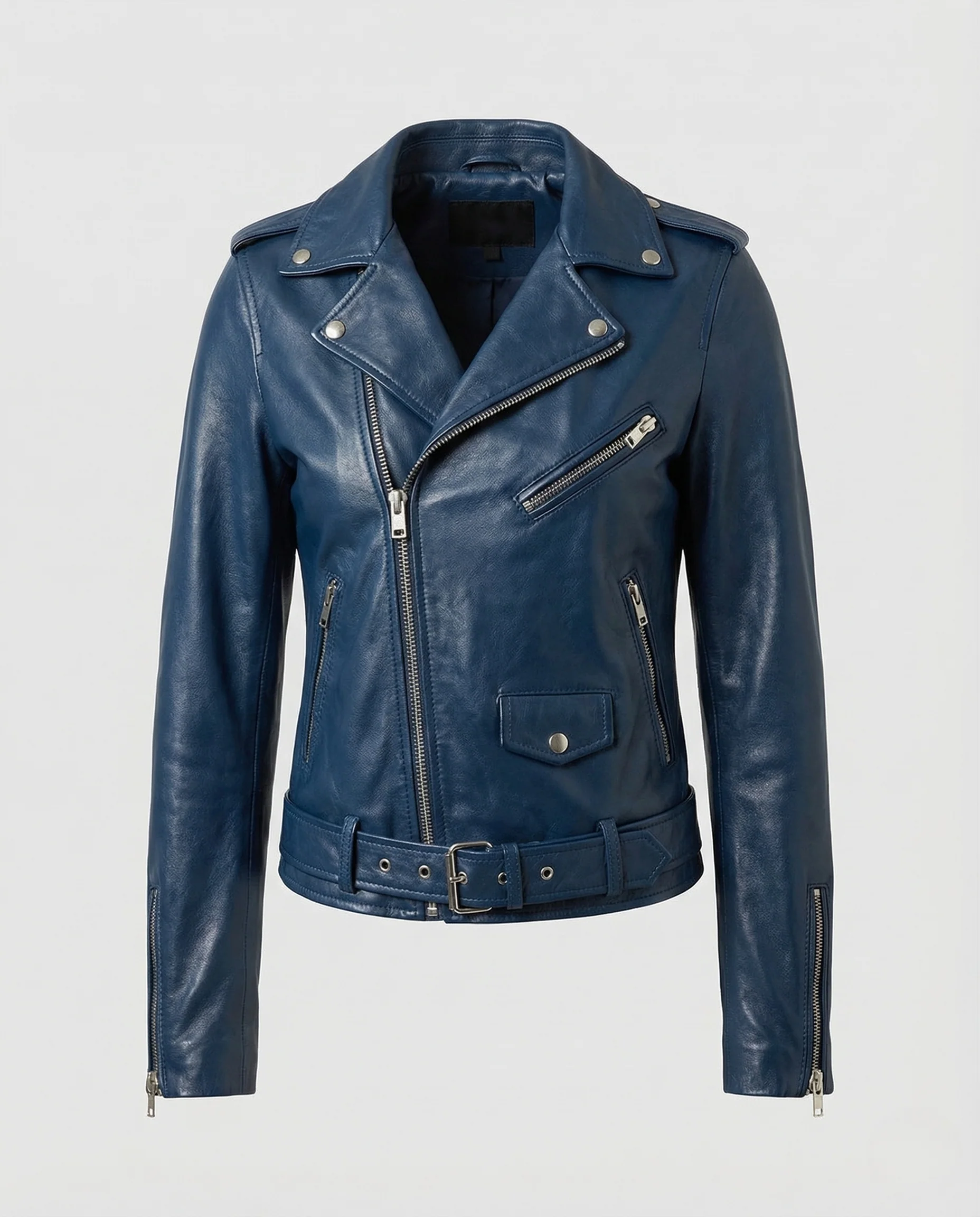 Damen Biker Lederjacke Tailliert mit Nieten - Image 5