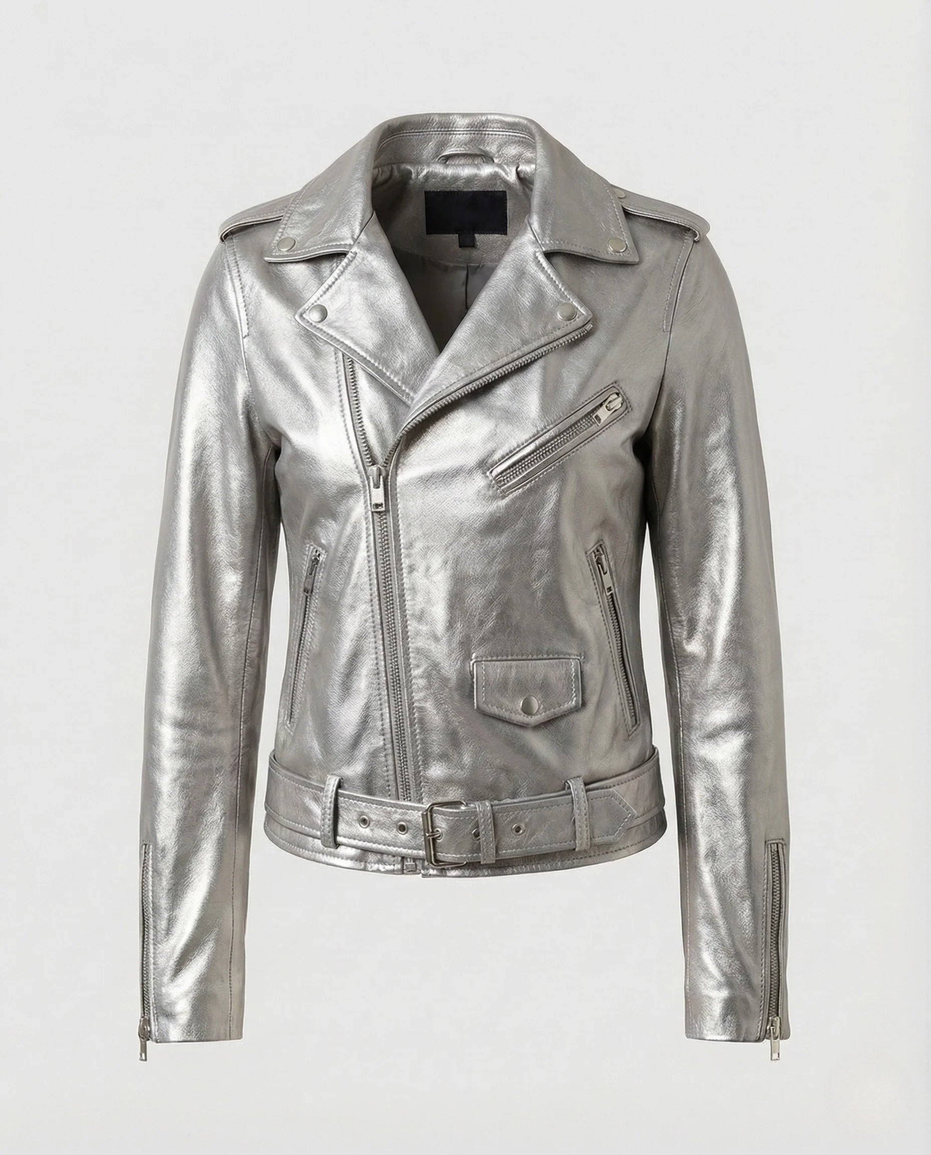 Damen Biker Lederjacke Tailliert mit Nieten - Image 8