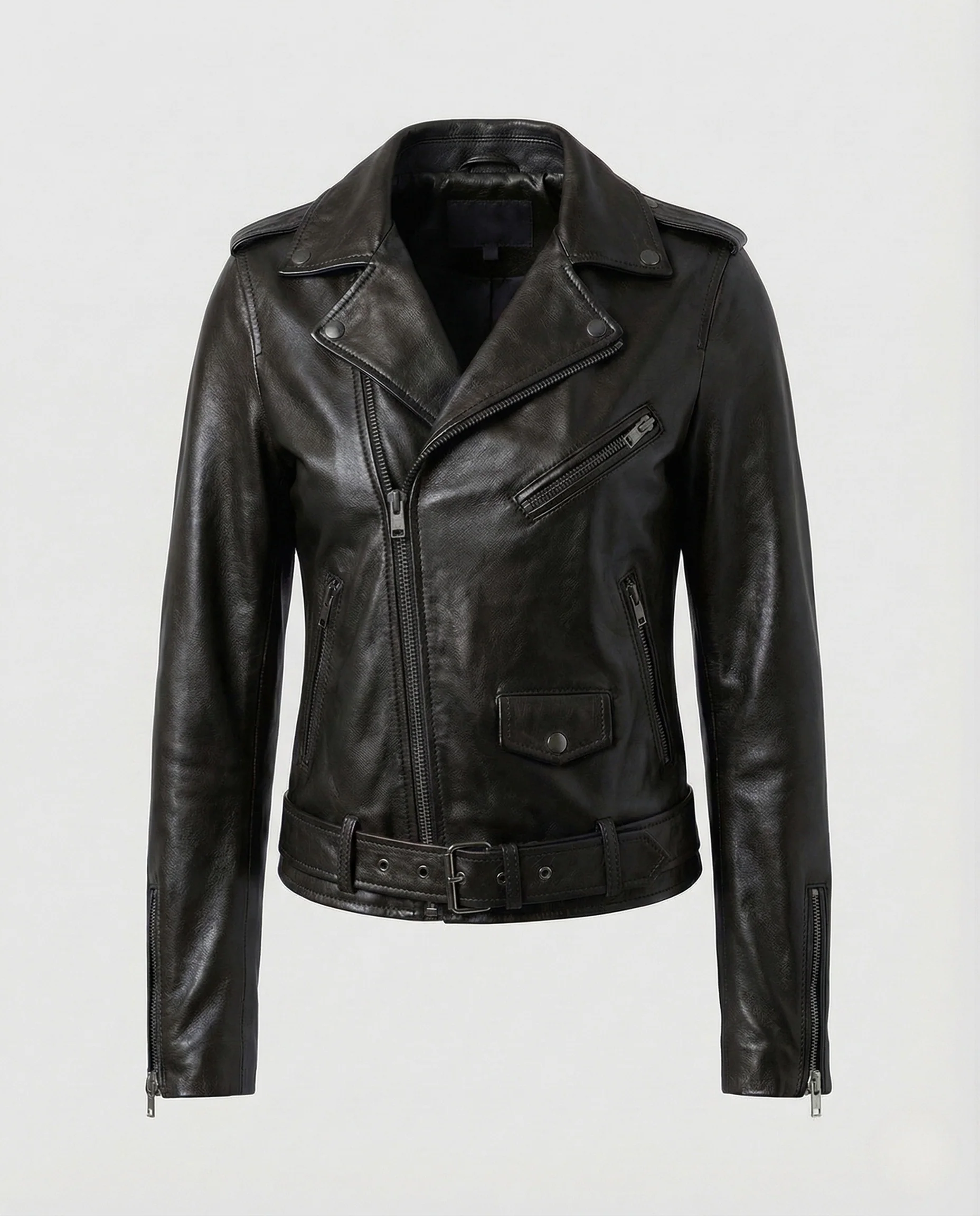 Damen Biker Lederjacke Tailliert mit Nieten - Image 9